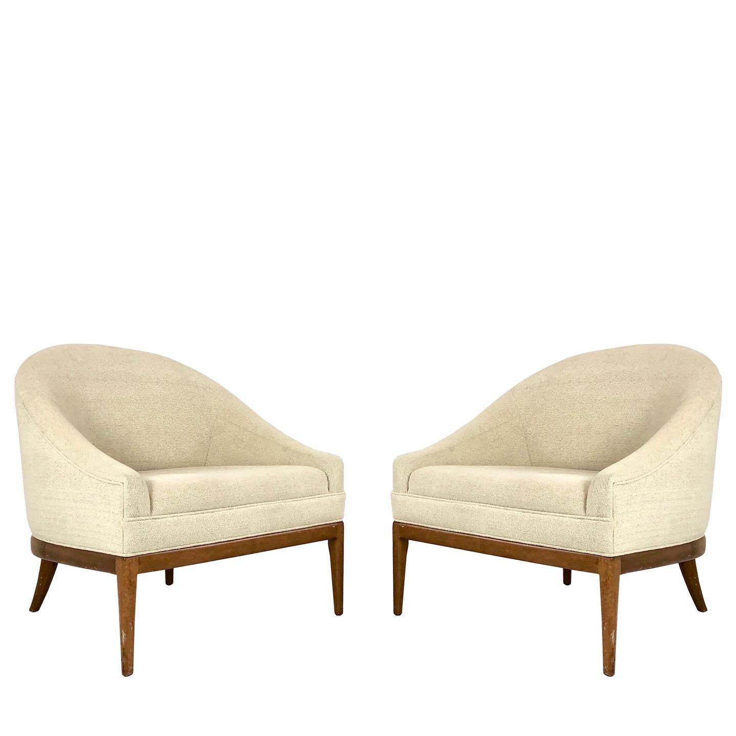 Pair of Slipper Lounge Chairs with Wood Base in the Style of Ward Bennett