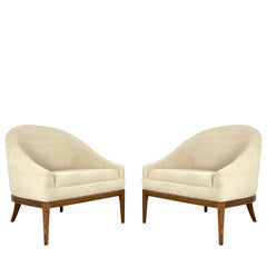 Pair of Slipper Lounge Chairs with Wood Base in the Style of Ward Bennett