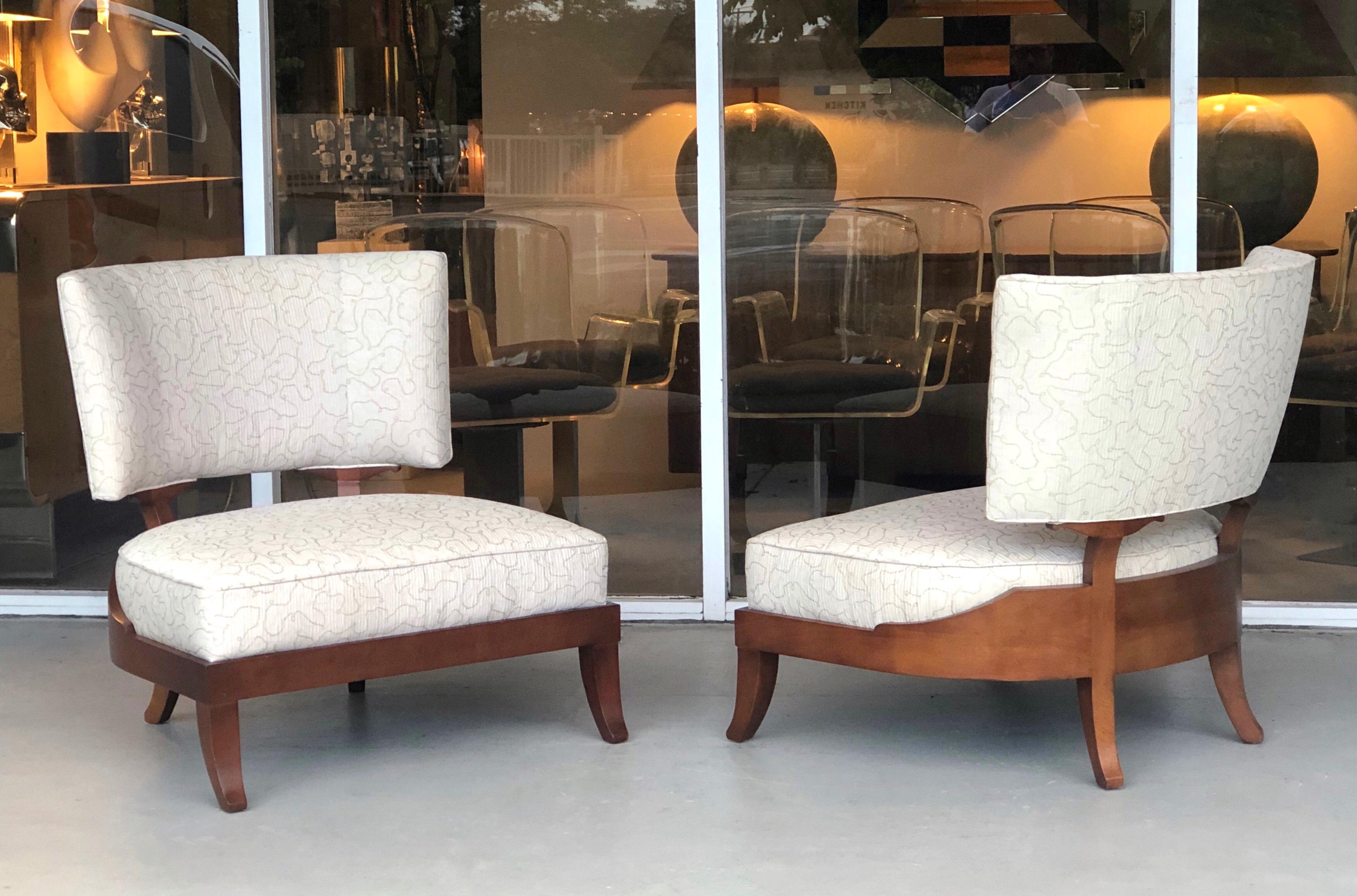 American Pair of Slipper Lounge Klismos Chairs by Baker