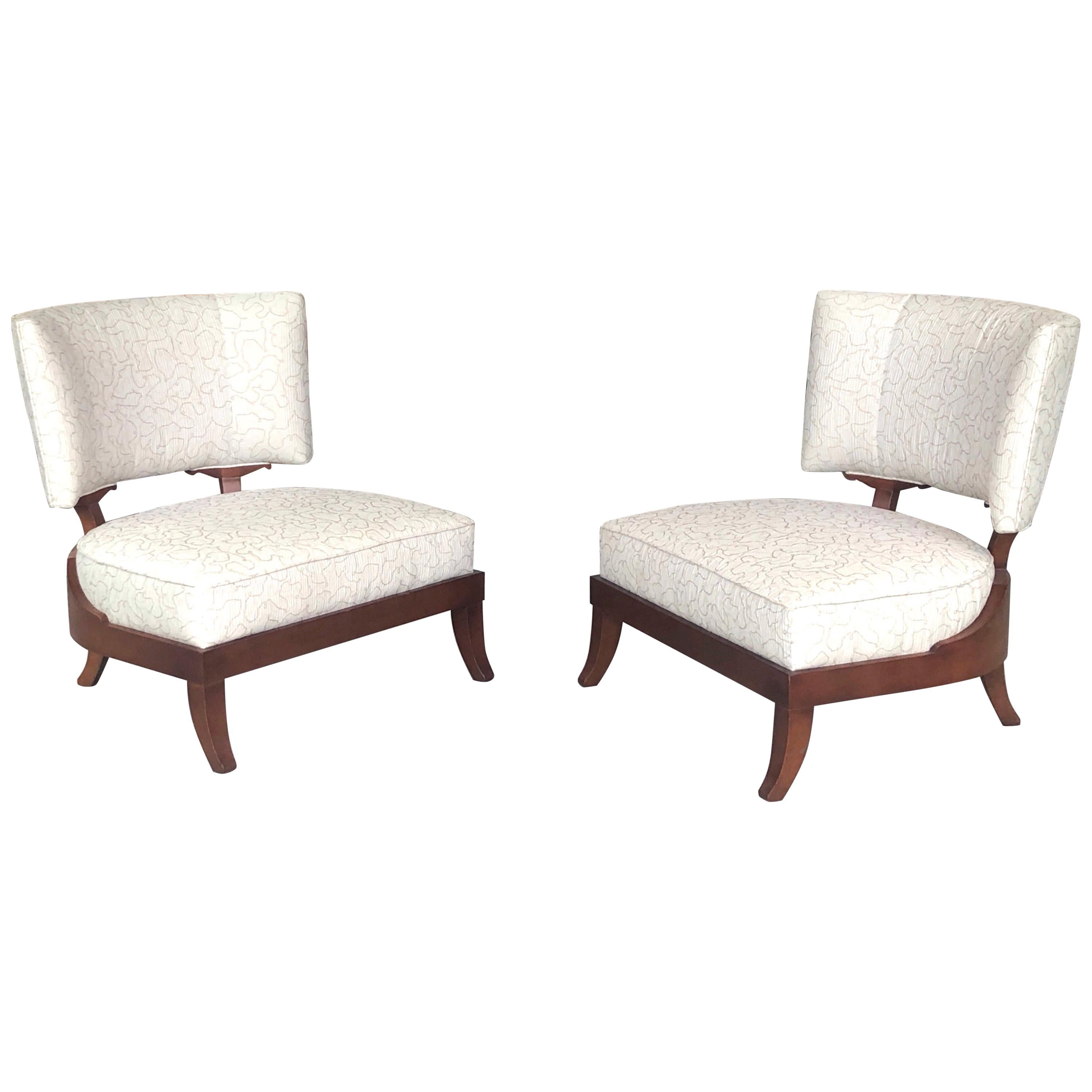 Pair of Slipper Lounge Klismos Chairs by Baker