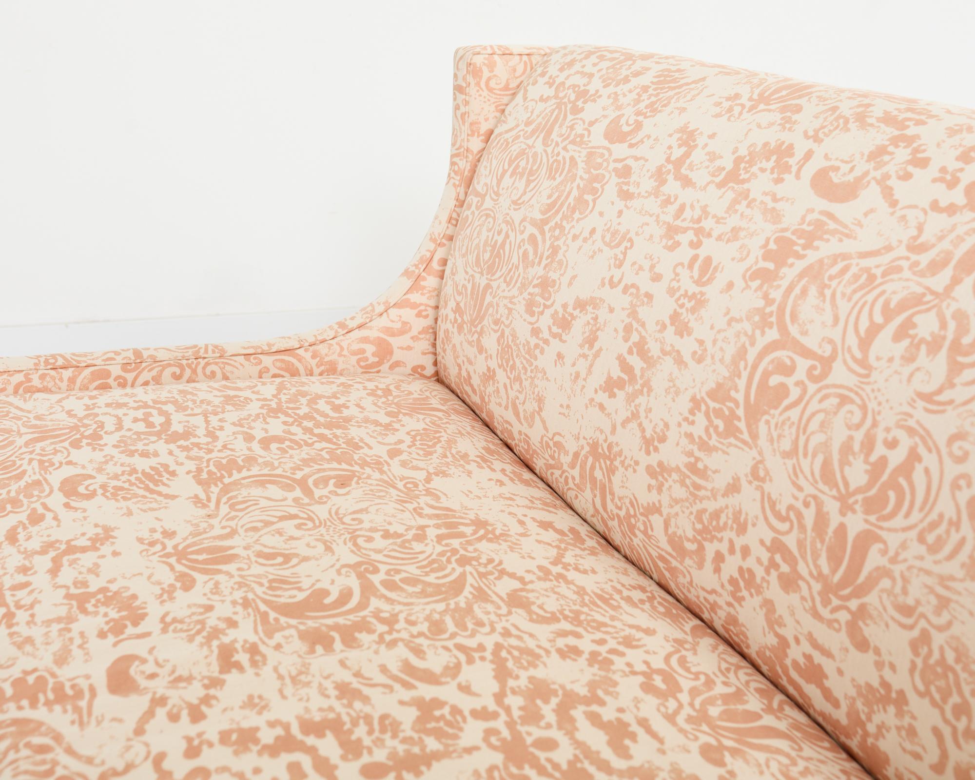 Pair of Slope Arm Sofas Fortuny Style Apricot Fabric For Sale 3