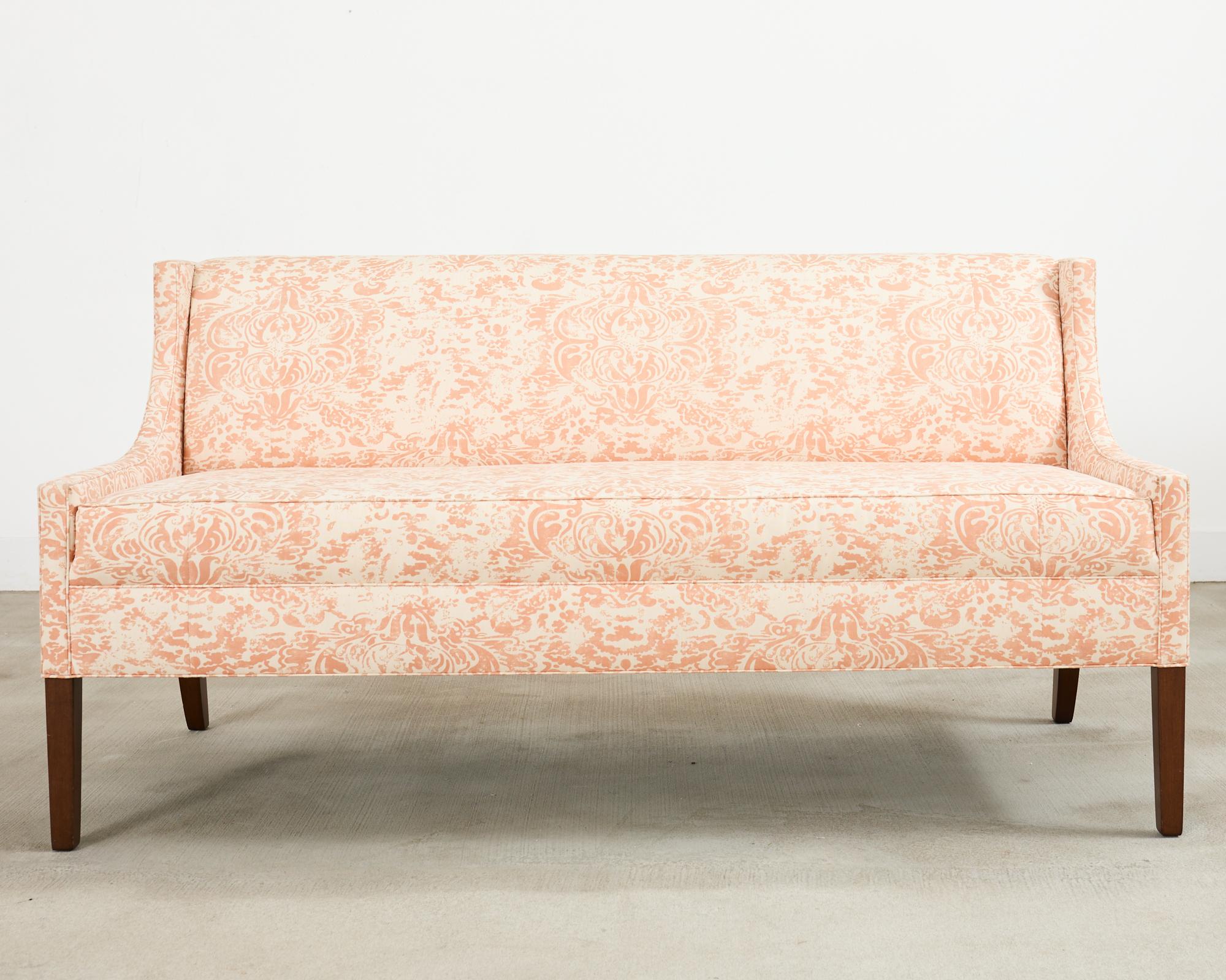 Pair of Slope Arm Sofas Fortuny Style Apricot Fabric For Sale 5