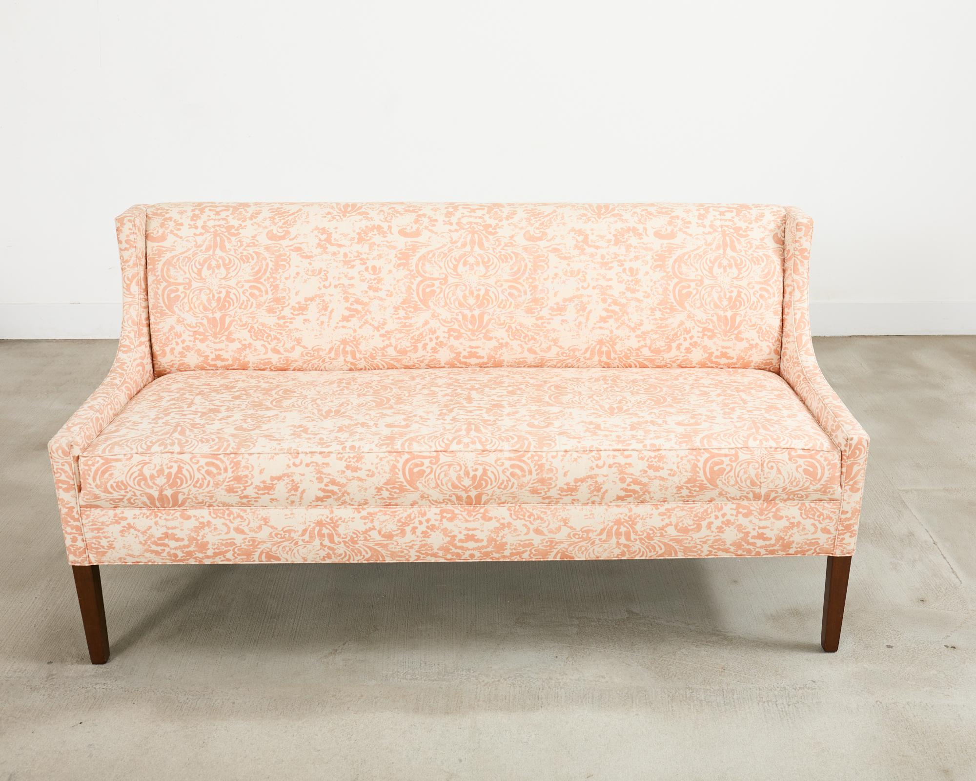 Pair of Slope Arm Sofas Fortuny Style Apricot Fabric For Sale 6