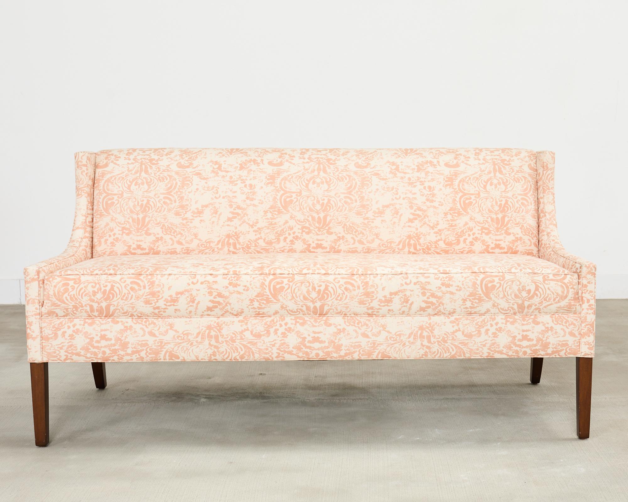 Pair of Slope Arm Sofas Fortuny Style Apricot Fabric For Sale 7