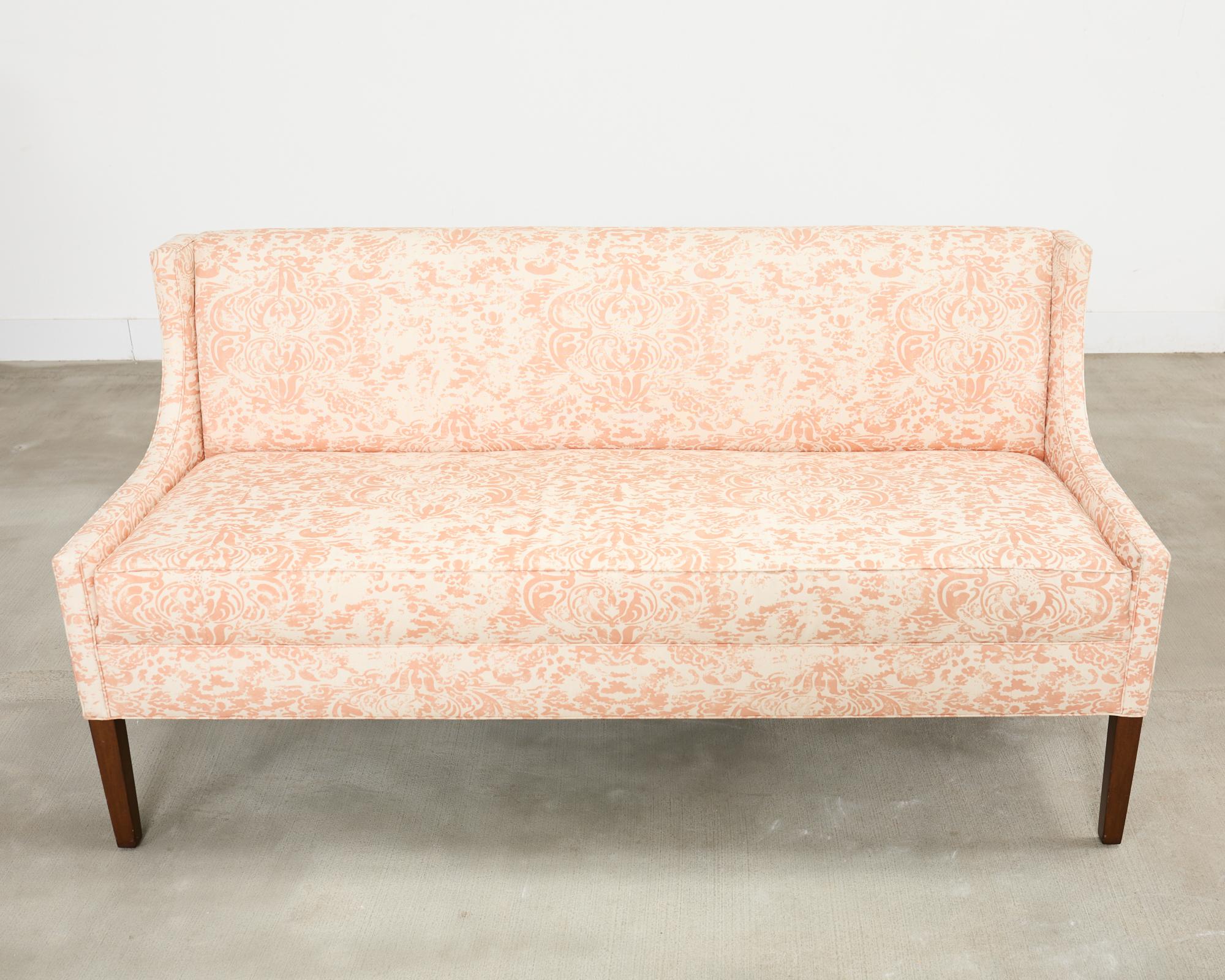 Pair of Slope Arm Sofas Fortuny Style Apricot Fabric For Sale 8