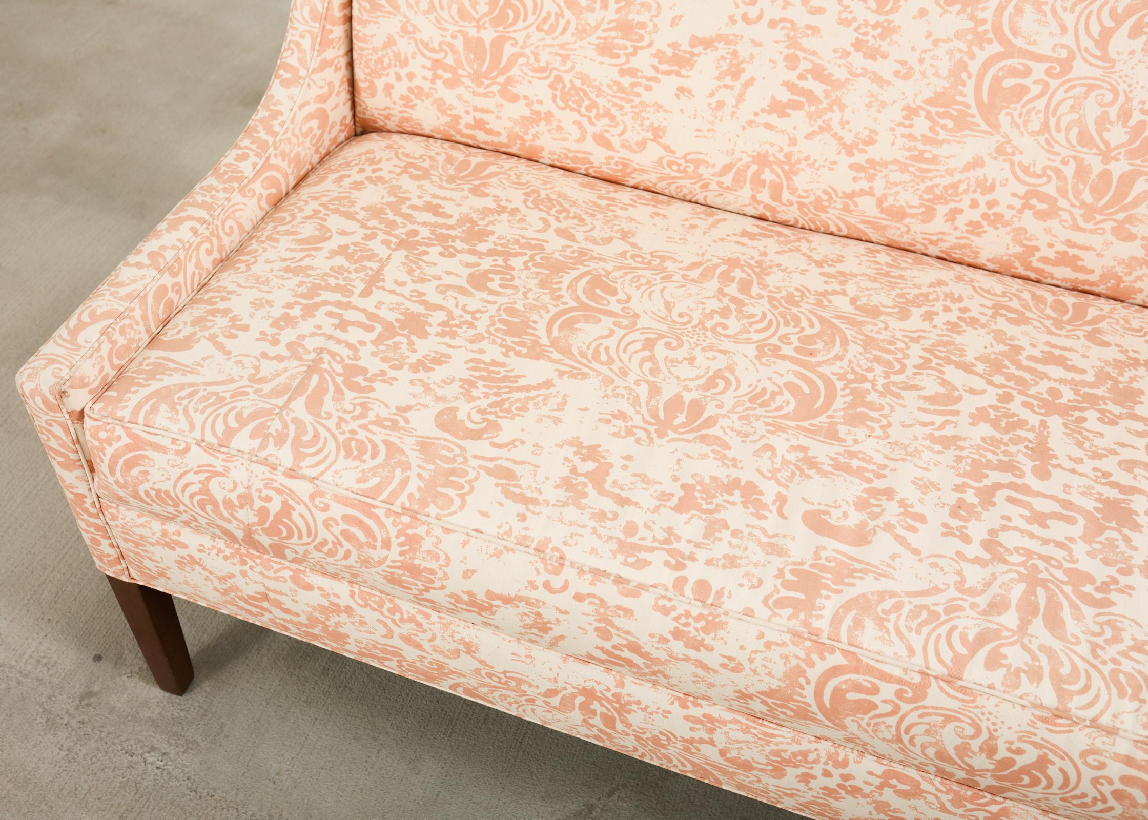 Pair of Slope Arm Sofas Fortuny Style Apricot Fabric For Sale 9