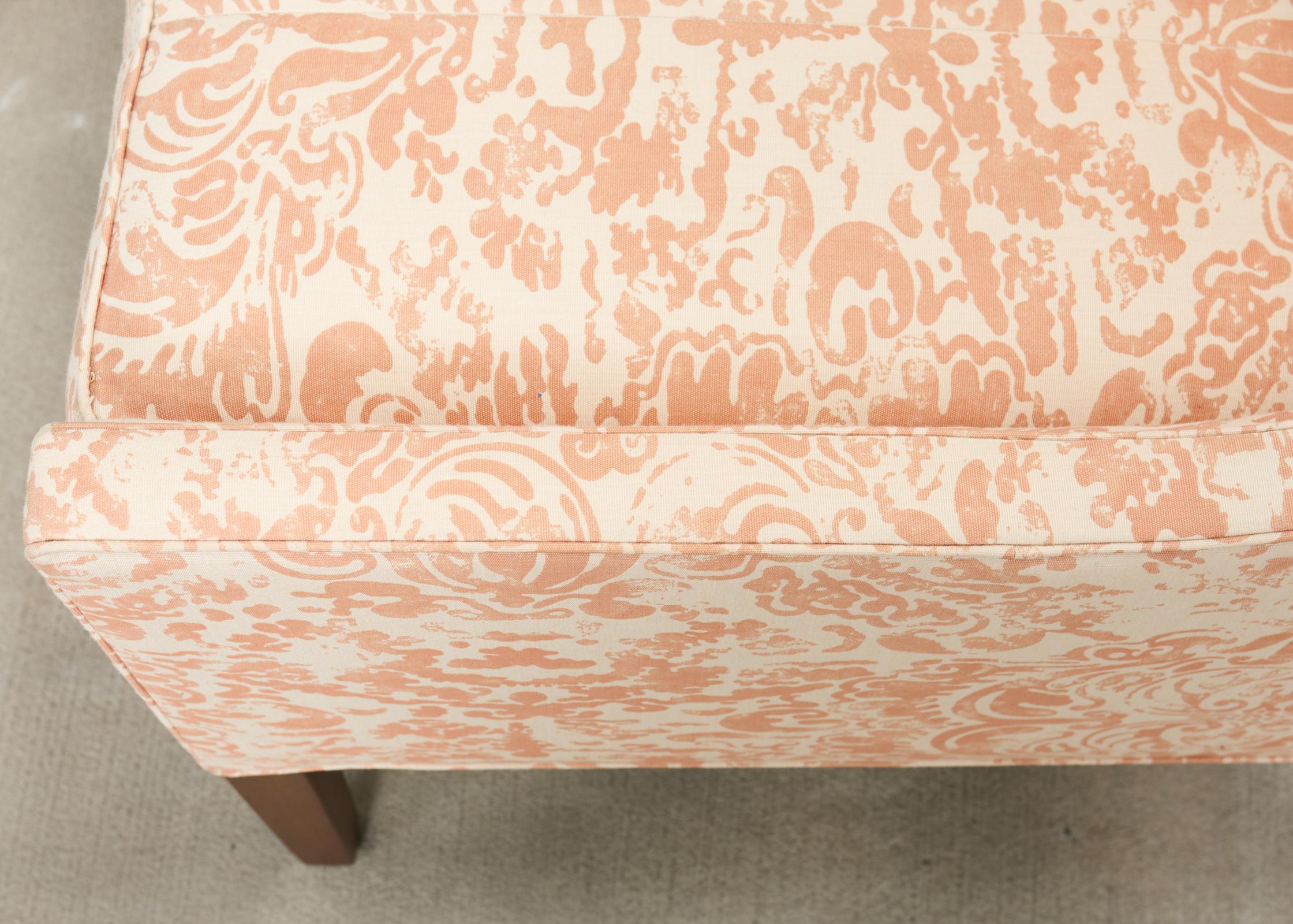 Pair of Slope Arm Sofas Fortuny Style Apricot Fabric For Sale 2