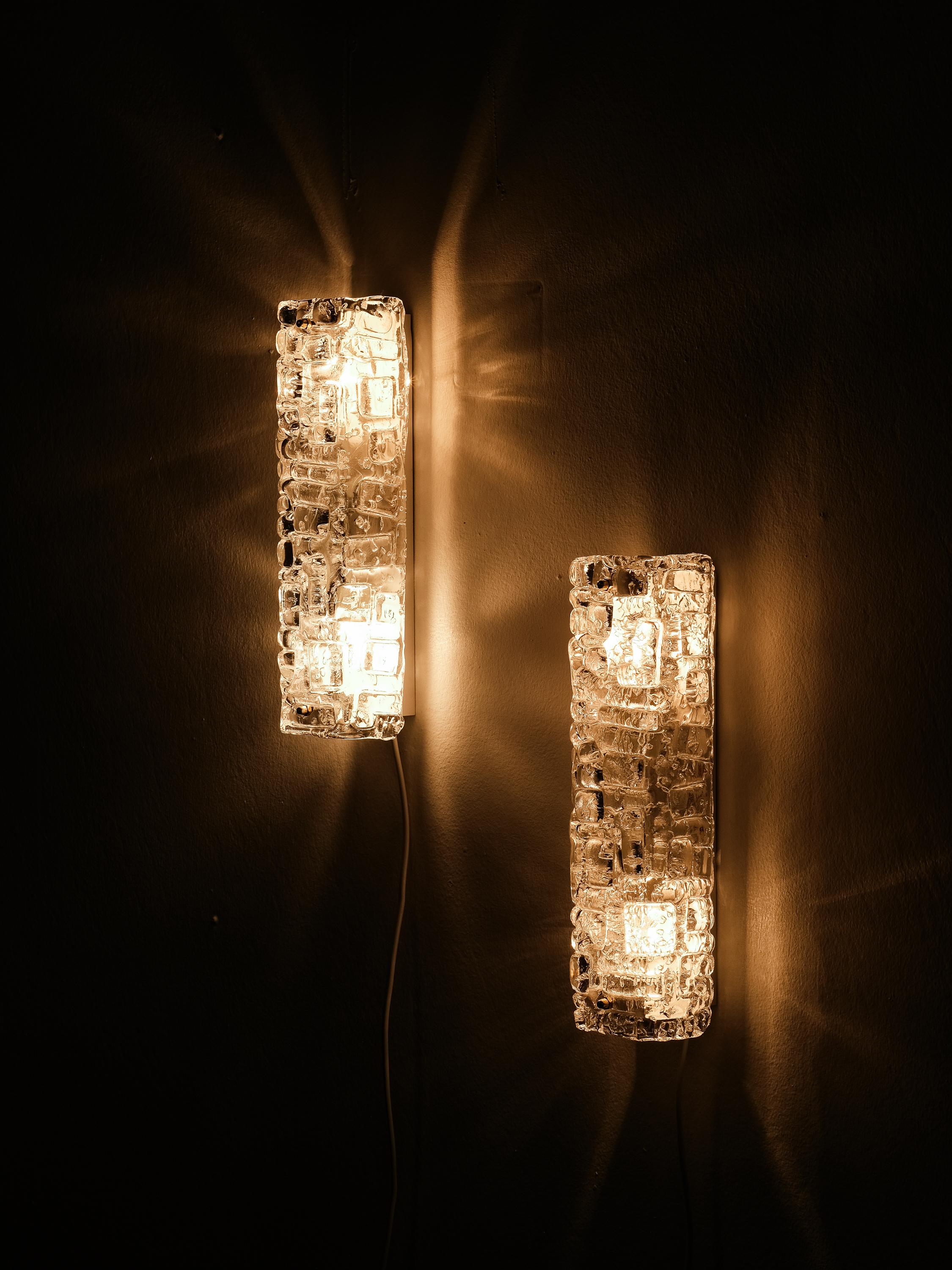 Mid-20th Century Pair of 'Slovenia' Glass Wall Lamps by Fagerhults Belysning, Sweden, 1960s For Sale