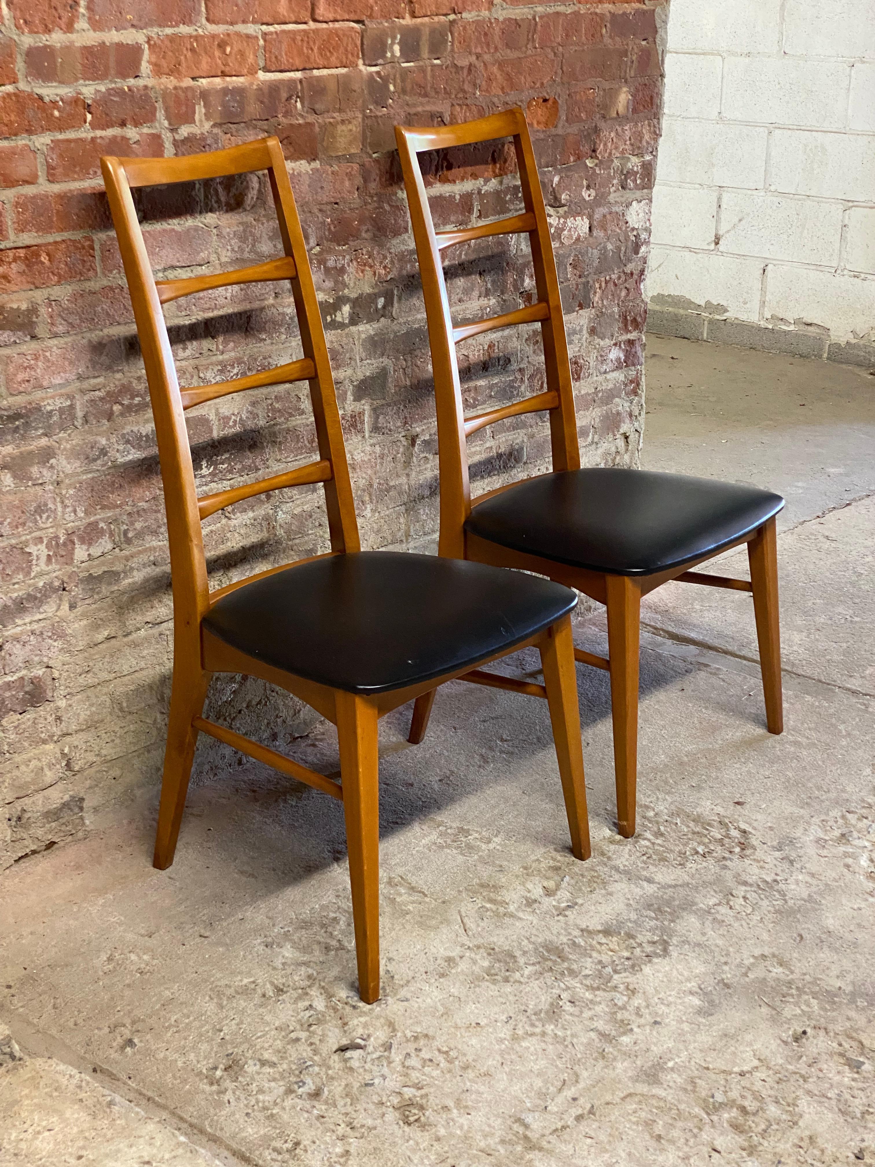 Mid-20th Century Pair of Slovenian Mid-Century Modern Ladder Back Side Chairs Manner of Koefoed