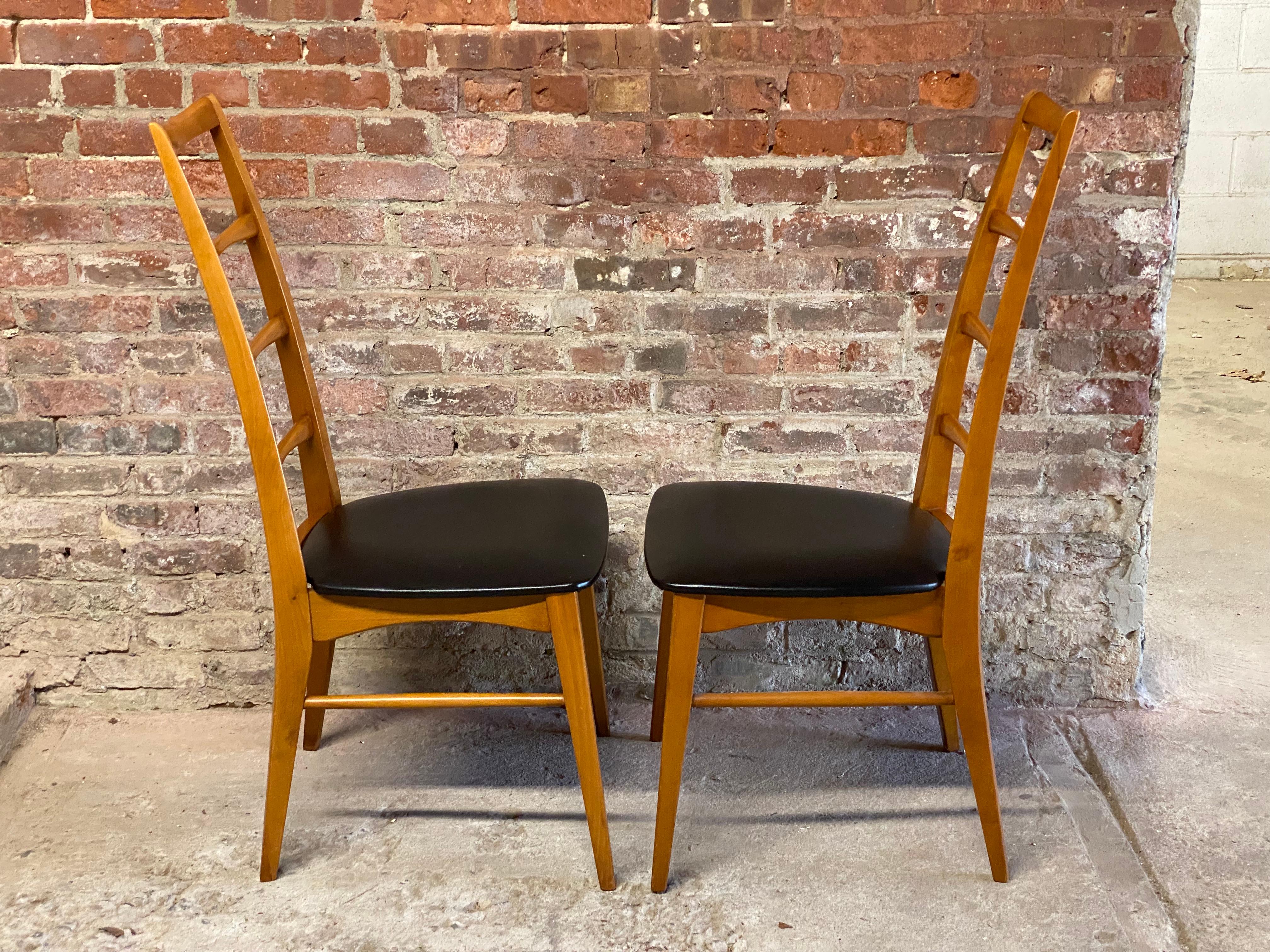 Upholstery Pair of Slovenian Mid-Century Modern Ladder Back Side Chairs Manner of Koefoed