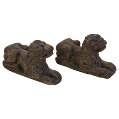 Pair of Small 17th Century Carved Wooden Lions