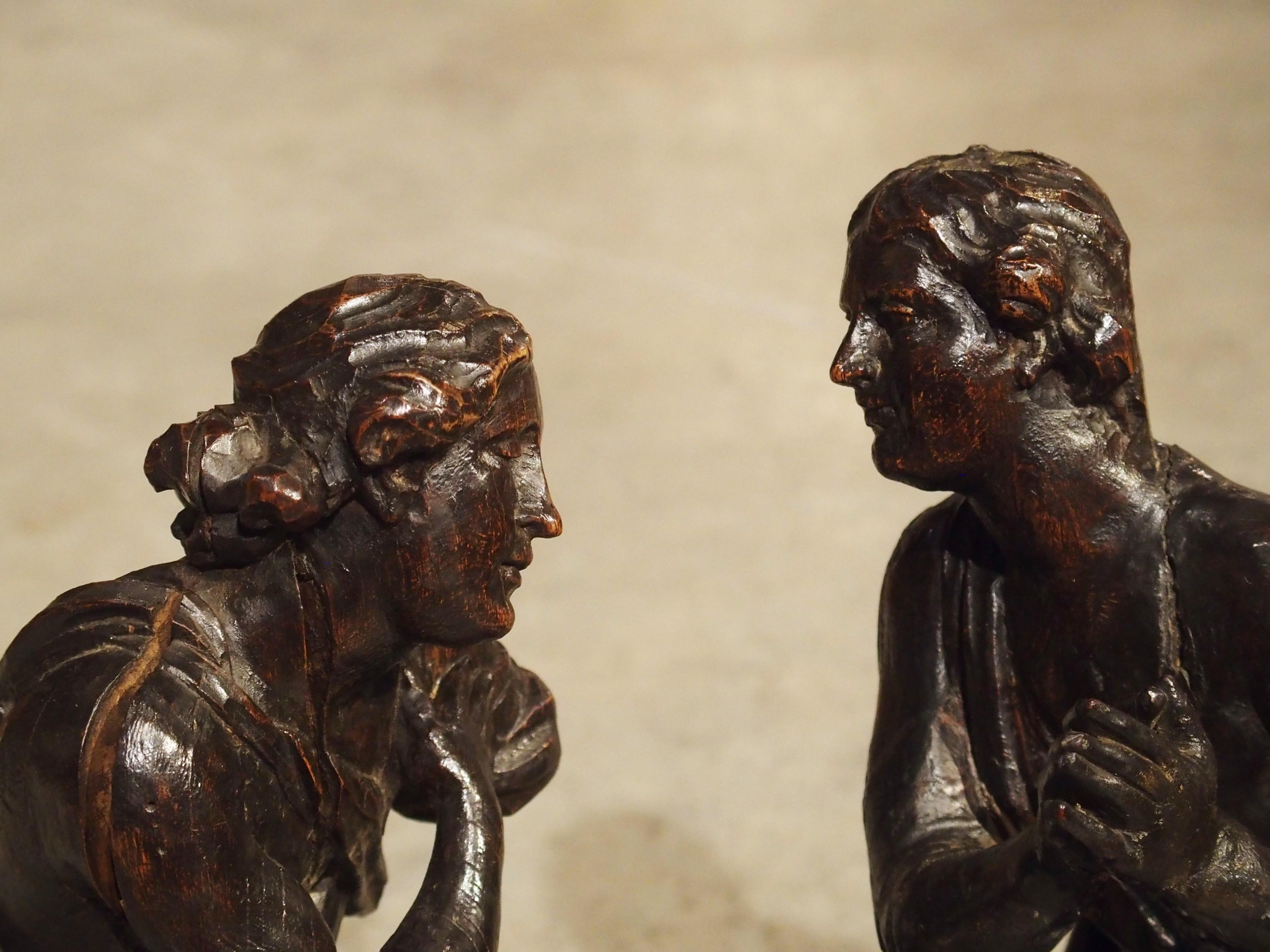 Pair of Small 18th Century Carved Oak Statues from France For Sale 9