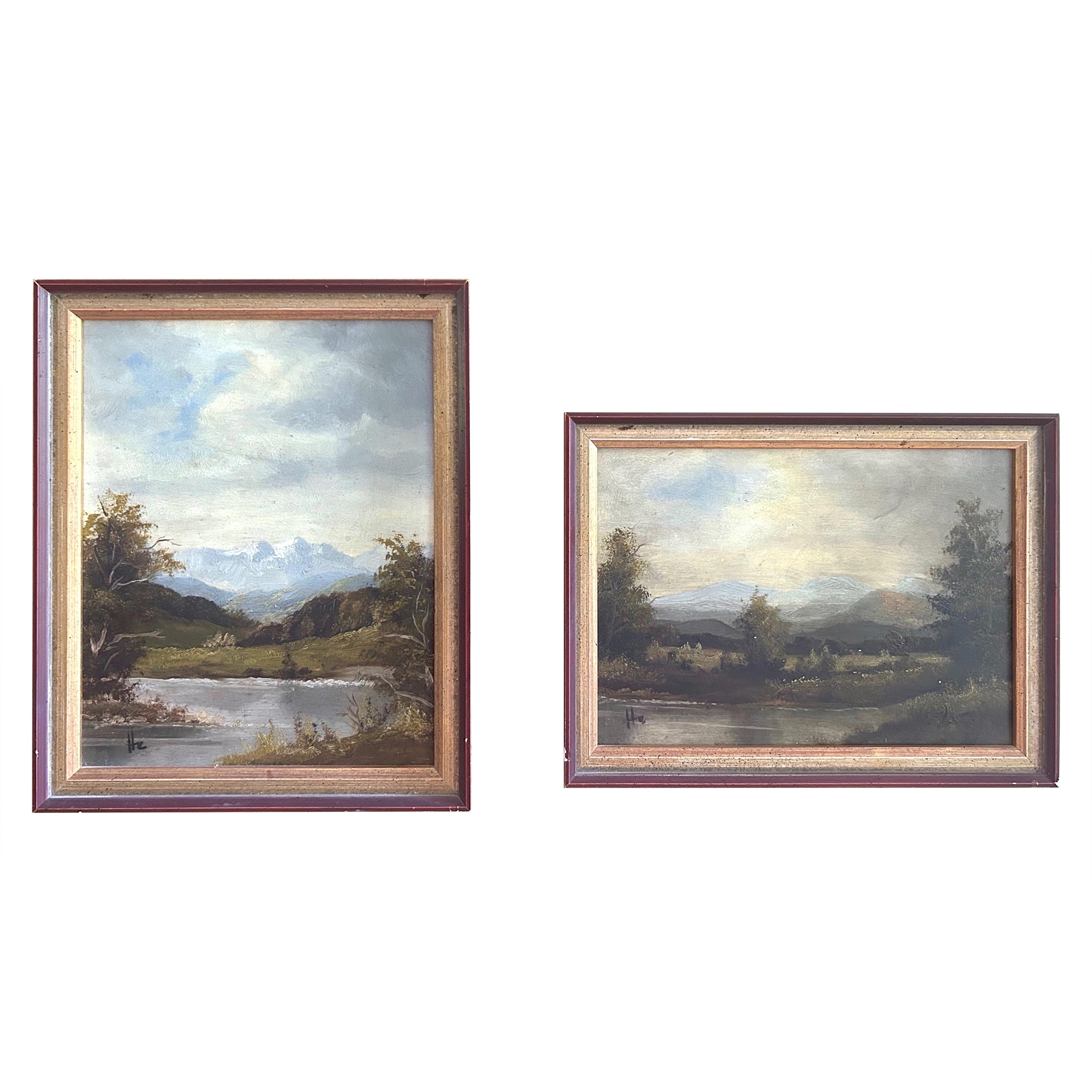 Paire de petits tableaux de montagne européens du XVIIIe siècle