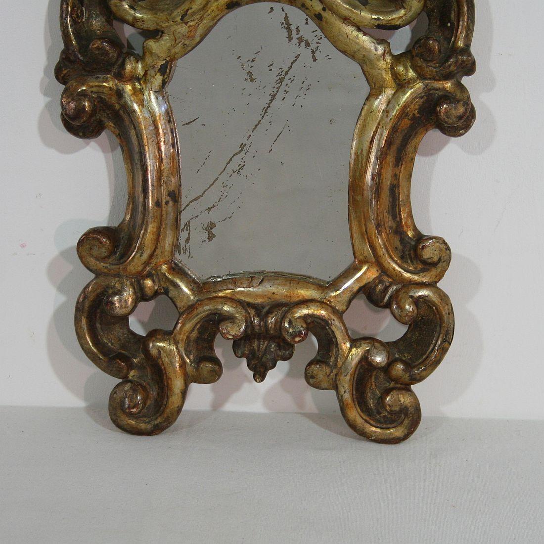 Pair of Small 18th Century, Italian Baroque Giltwood Mirrors 1