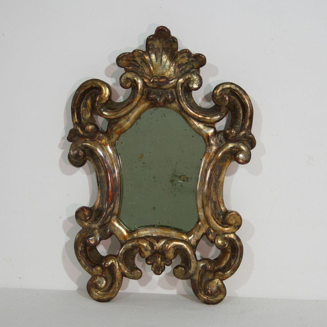 Pair of Small 18th Century, Italian Baroque Giltwood Mirrors 3