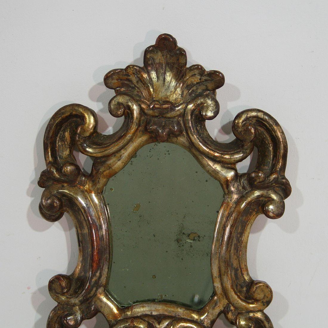 Pair of Small 18th Century, Italian Baroque Giltwood Mirrors 4