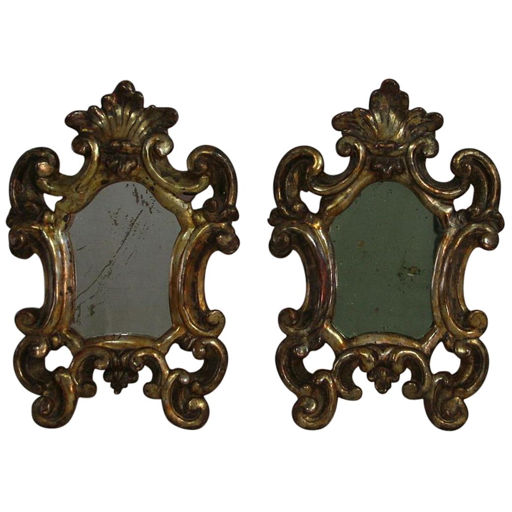 Pair of Small 18th Century, Italian Baroque Giltwood Mirrors
