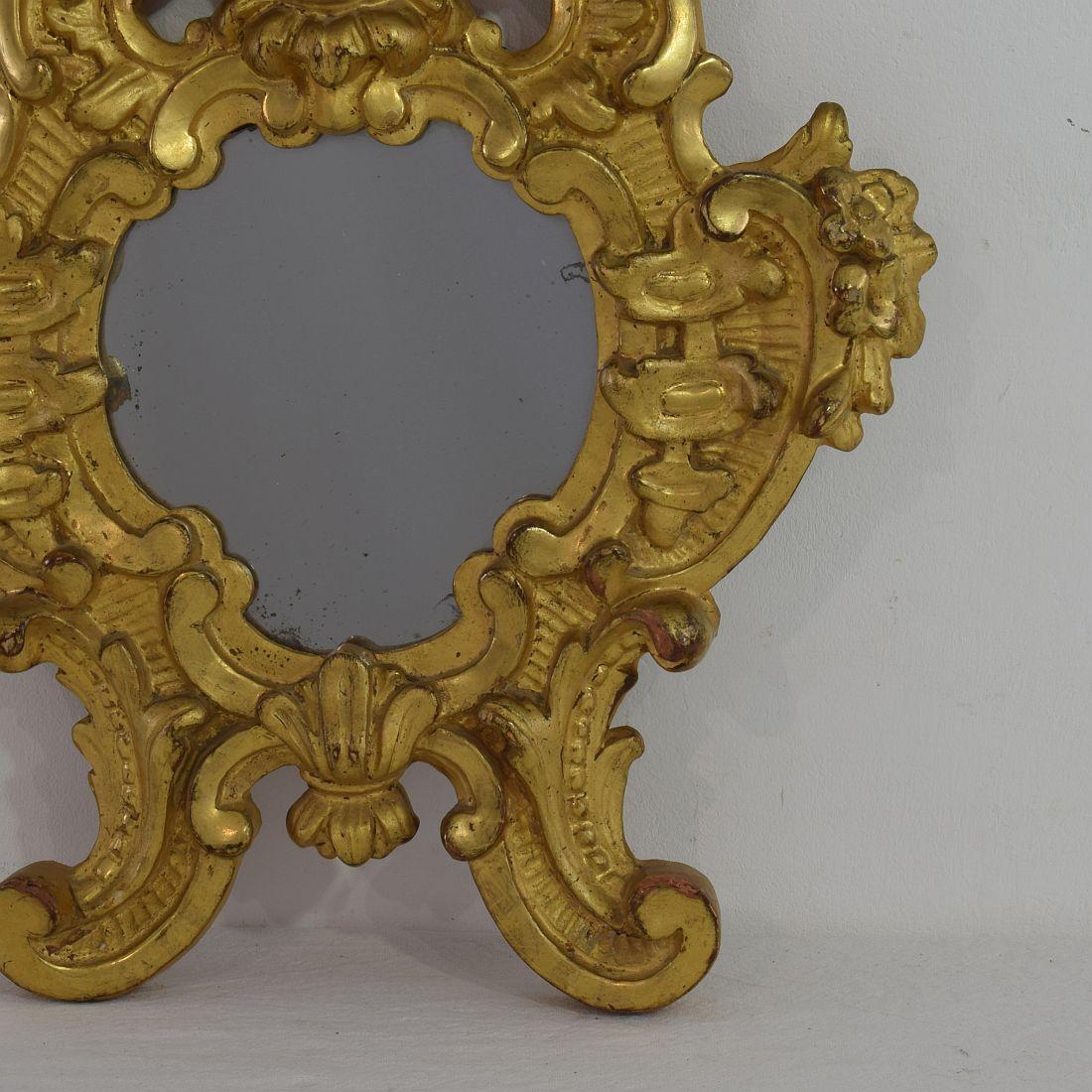 Pair of Small 18th Century, Italian Carved Giltwood Baroque Mirrors 5
