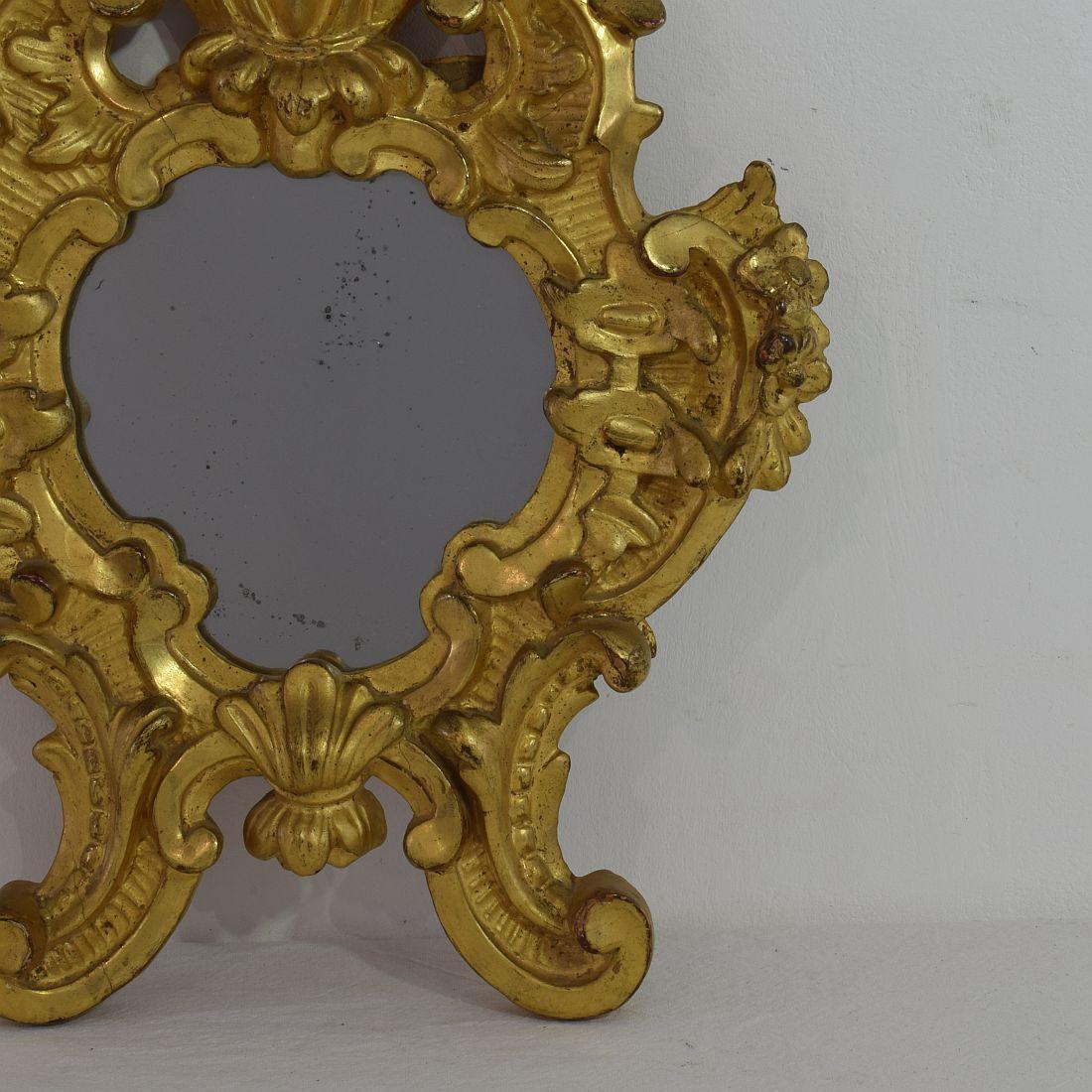 18th Century and Earlier Pair of Small 18th Century, Italian Carved Giltwood Baroque Mirrors