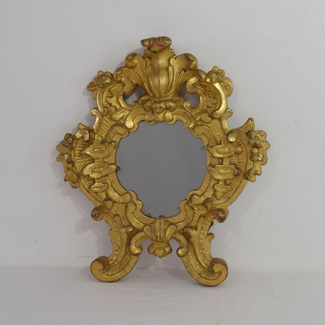 Pair of Small 18th Century, Italian Carved Giltwood Baroque Mirrors 2