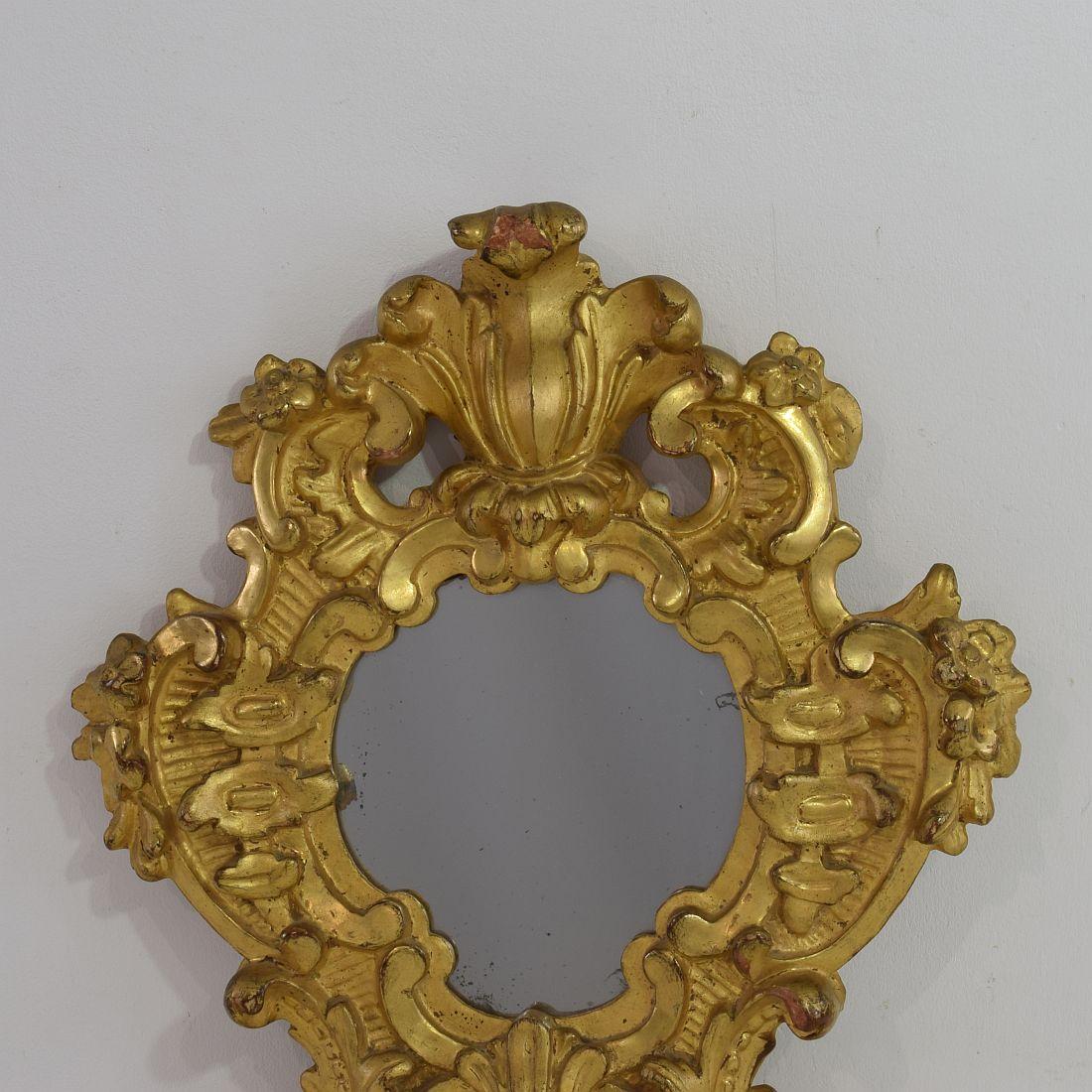 Pair of Small 18th Century, Italian Carved Giltwood Baroque Mirrors 3