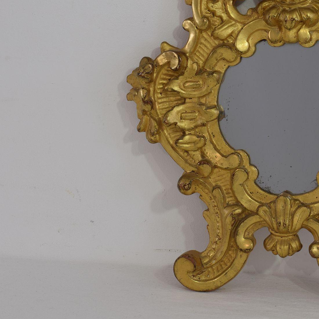 Pair of Small 18th Century, Italian Carved Giltwood Baroque Mirrors 4