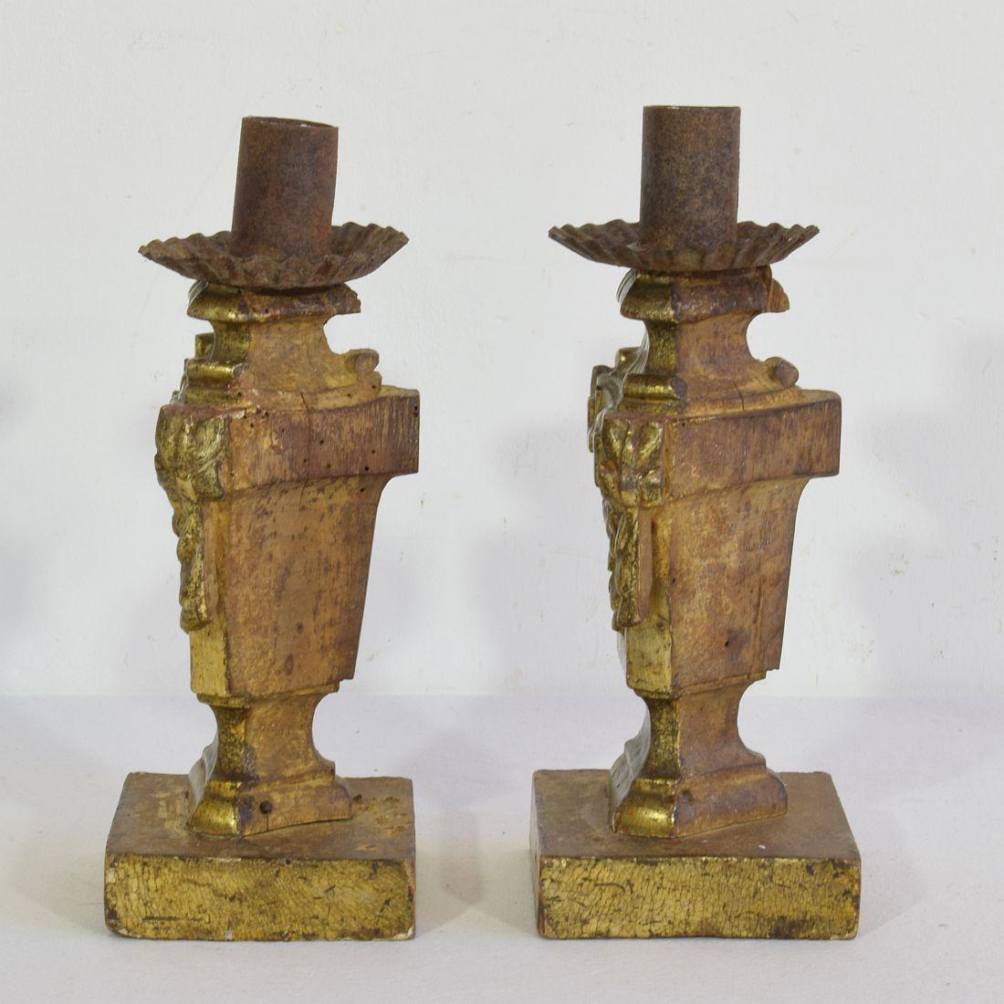 Pair of Small 18th Century Italian Neoclassical Candleholders / Candlesticks For Sale 3