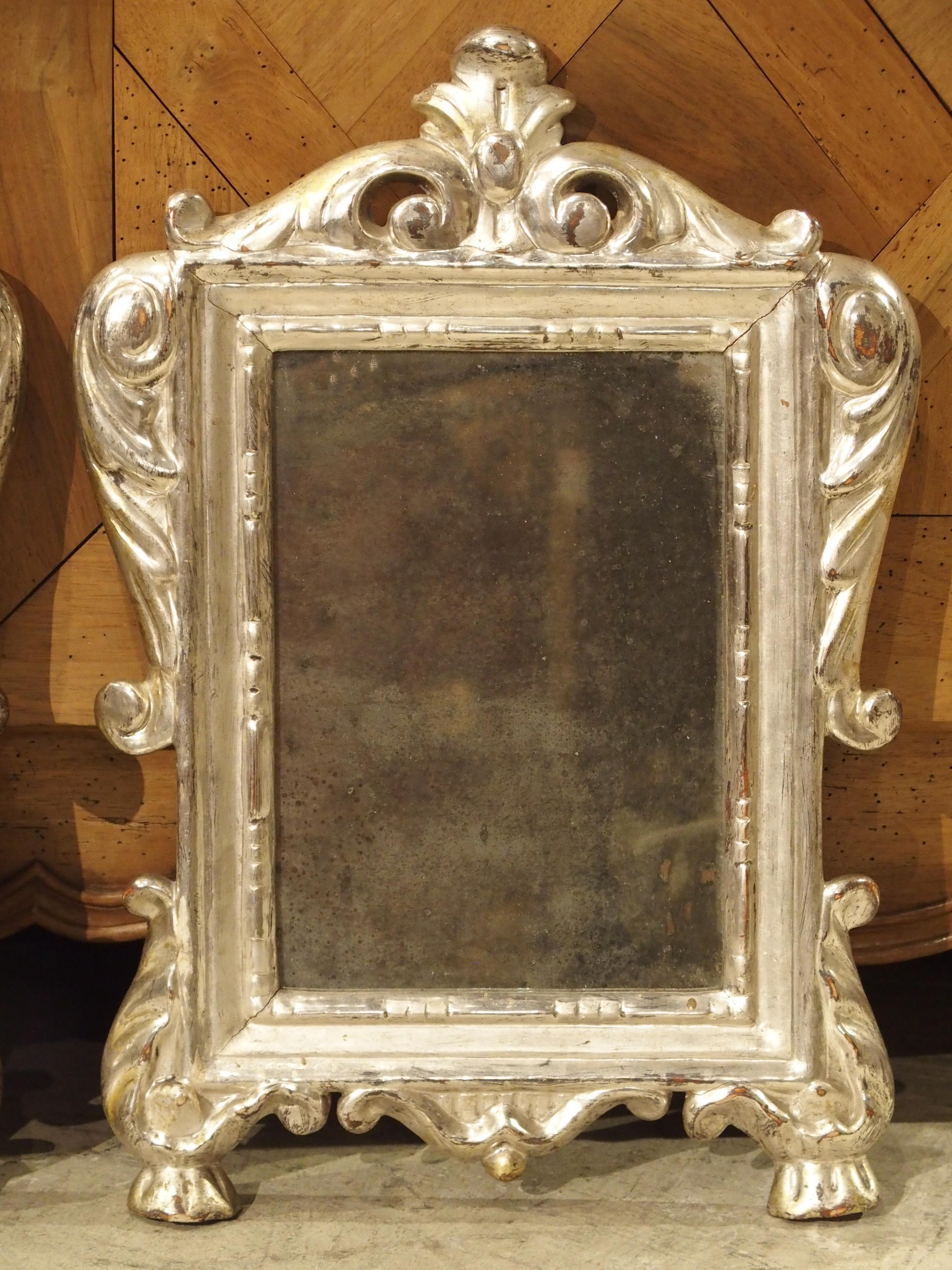 Italian Pair of Small 18th Century Silverleaf Mirrors from Italy For Sale