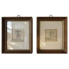 Pair of Small 1930s Pencil Drawings of Peasants