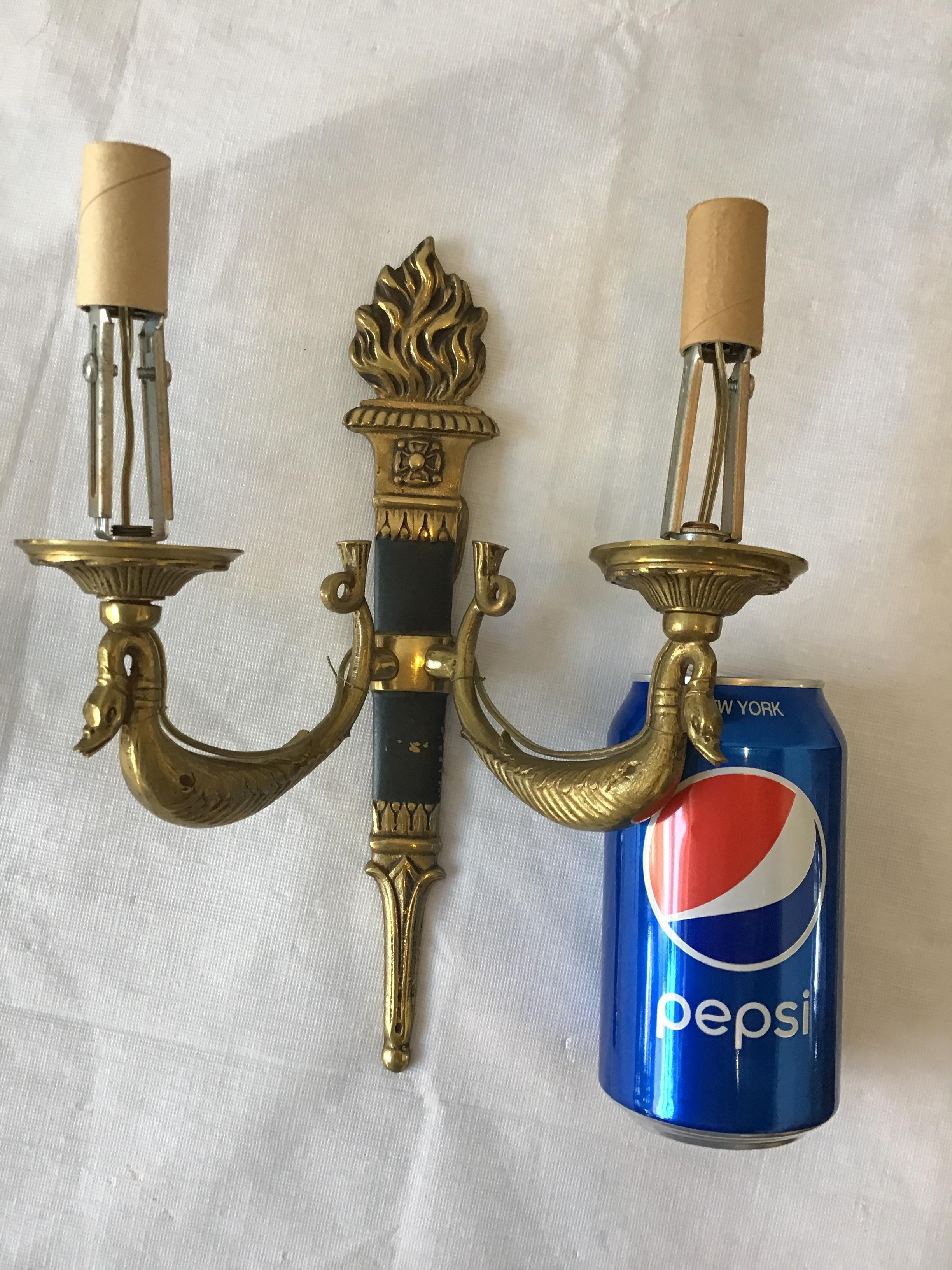 Pair of Small 1950s Brass Classical Swan Sconces 1