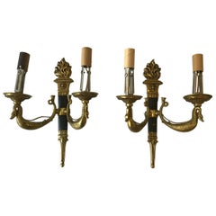 Pair of Small 1950s Brass Classical Swan Sconces