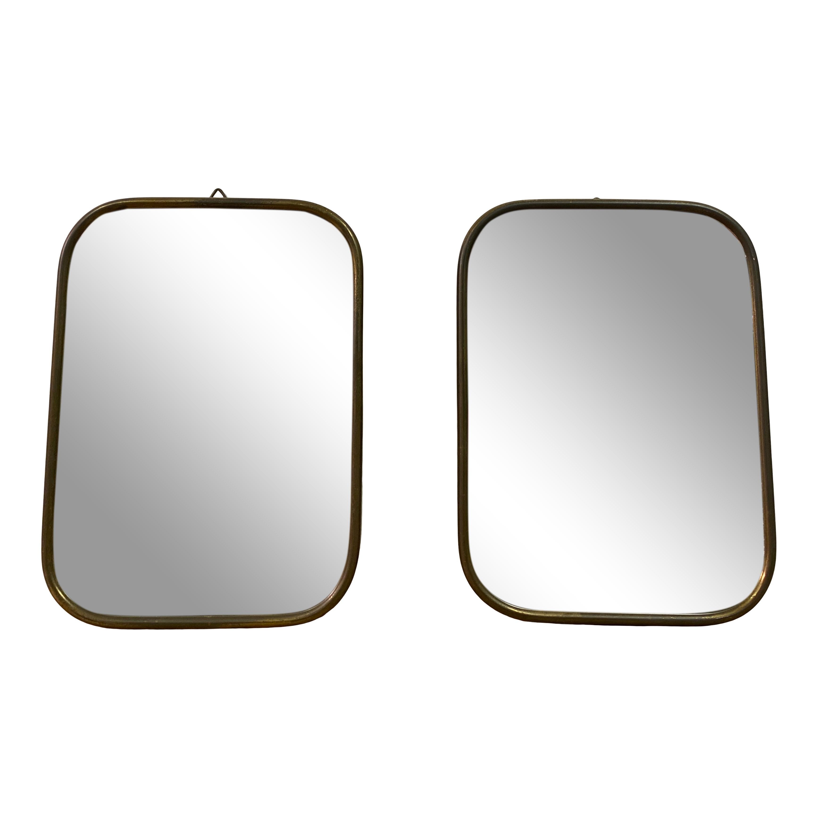 Pair Of Small 1950S Italian Brass Framed Mirrors For Sale 5
