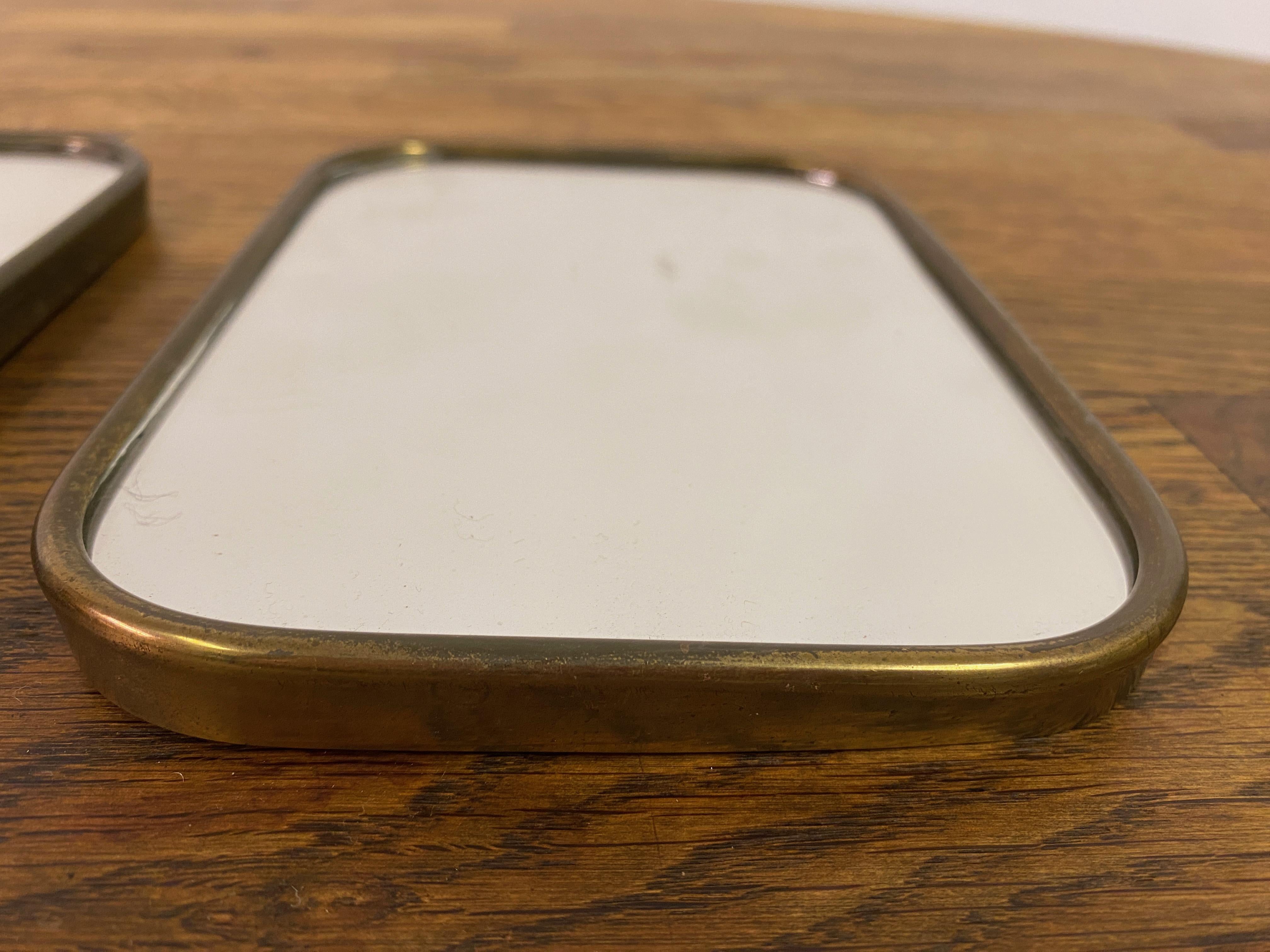 Pair Of Small 1950S Italian Brass Framed Mirrors In Good Condition For Sale In London, London