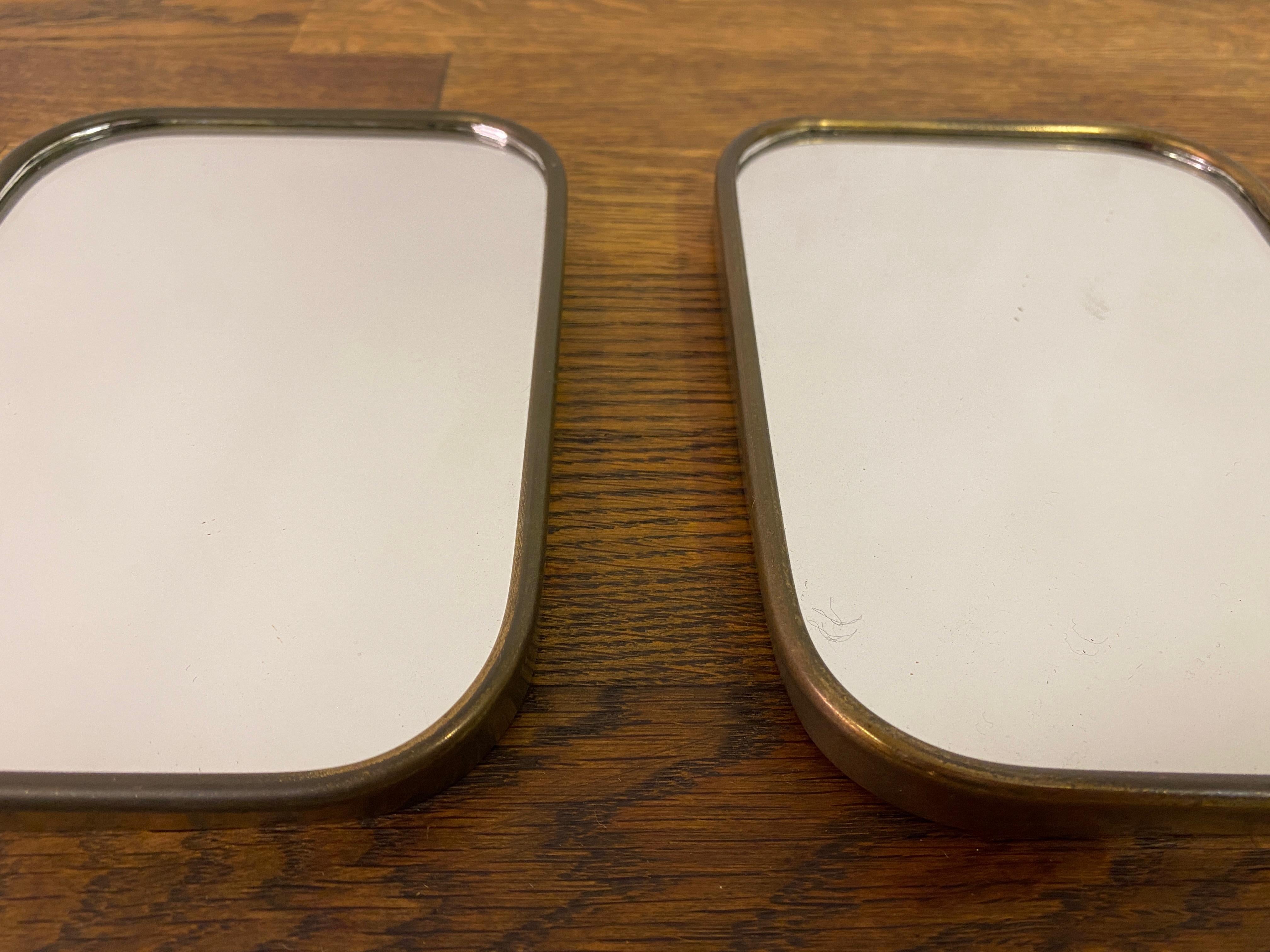 20th Century Pair Of Small 1950S Italian Brass Framed Mirrors For Sale