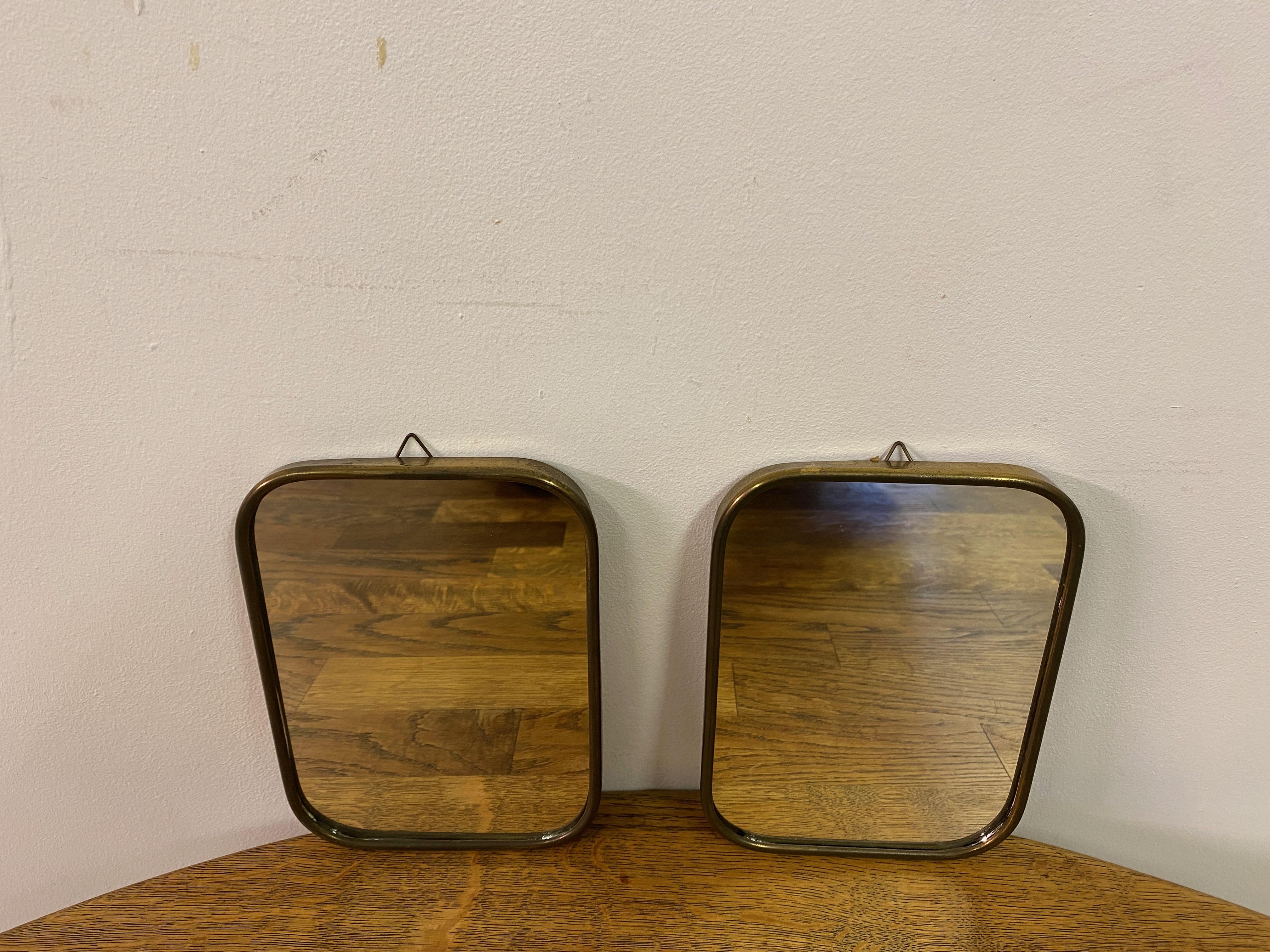 Pair Of Small 1950S Italian Brass Framed Mirrors For Sale 2