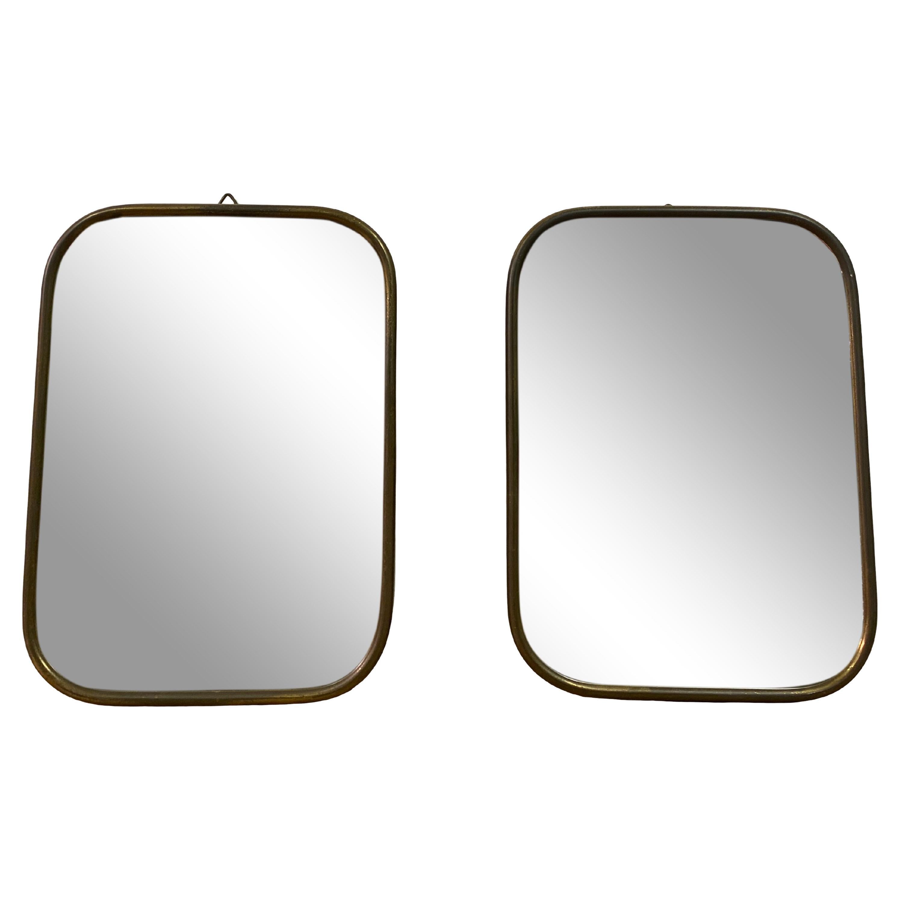 Pair Of Small 1950S Italian Brass Framed Mirrors For Sale