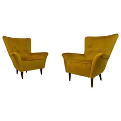 Retro Pair of Small 1950s Midcentury Italian Armchairs in Mustard Velvet