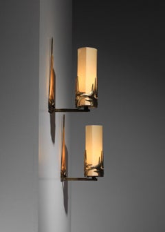 Pair of small 1960s Brutalist bronze wall sconces