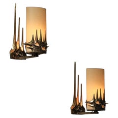 Pair of small 1960s Brutalist bronze wall sconces