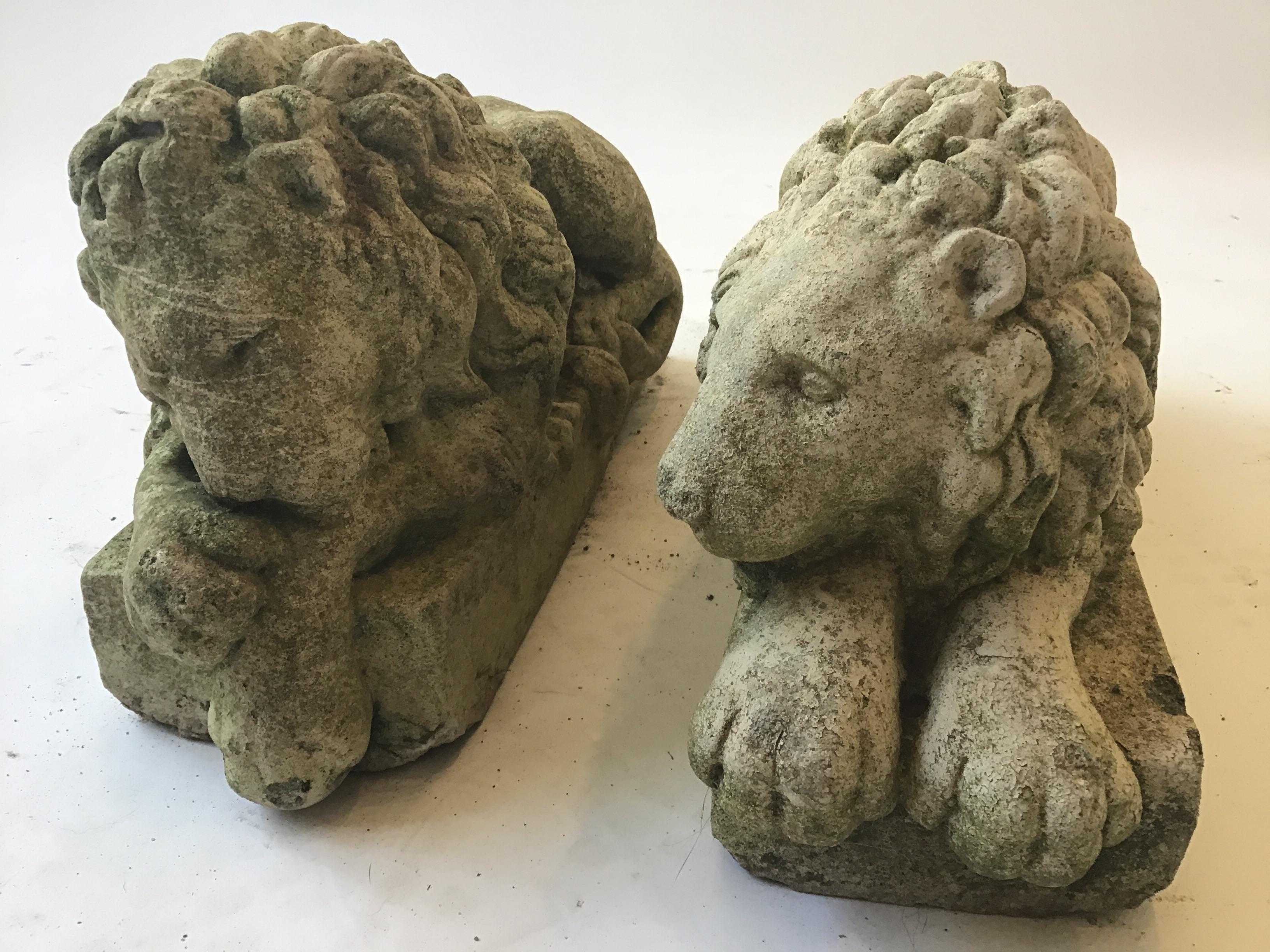 vintage concrete lions