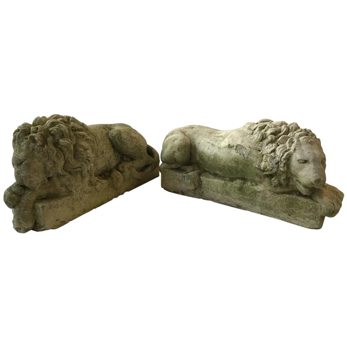 Pair of Small 1960s Concrete Lions