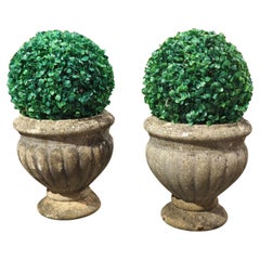 Vintage Pair of Small 1960s French Reconstituted Stone Planters by Grandon Frès