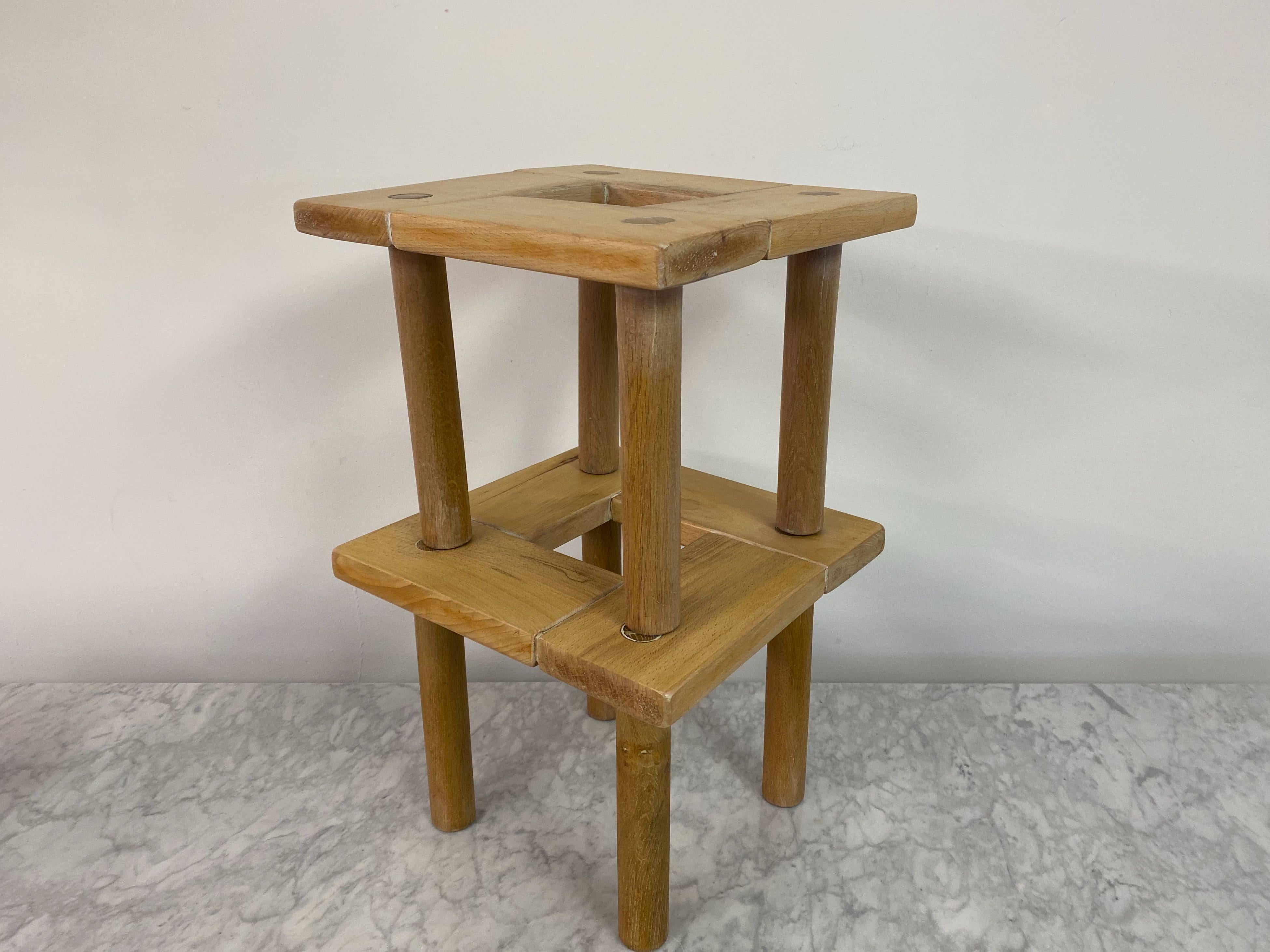 Pair of Small 1970s Beech and Oak Tables or Stools 4