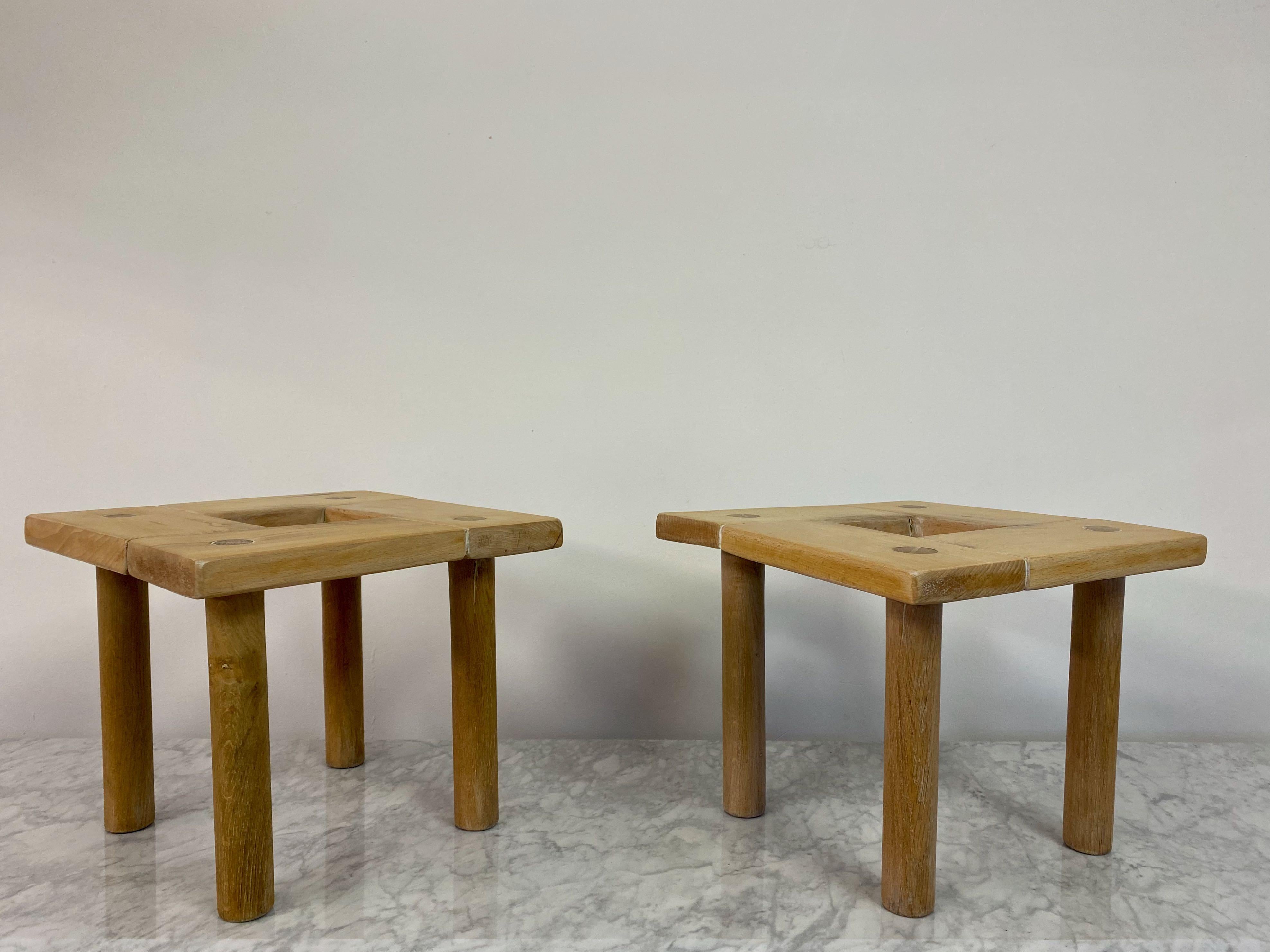 Pair of Small 1970s Beech and Oak Tables or Stools 5