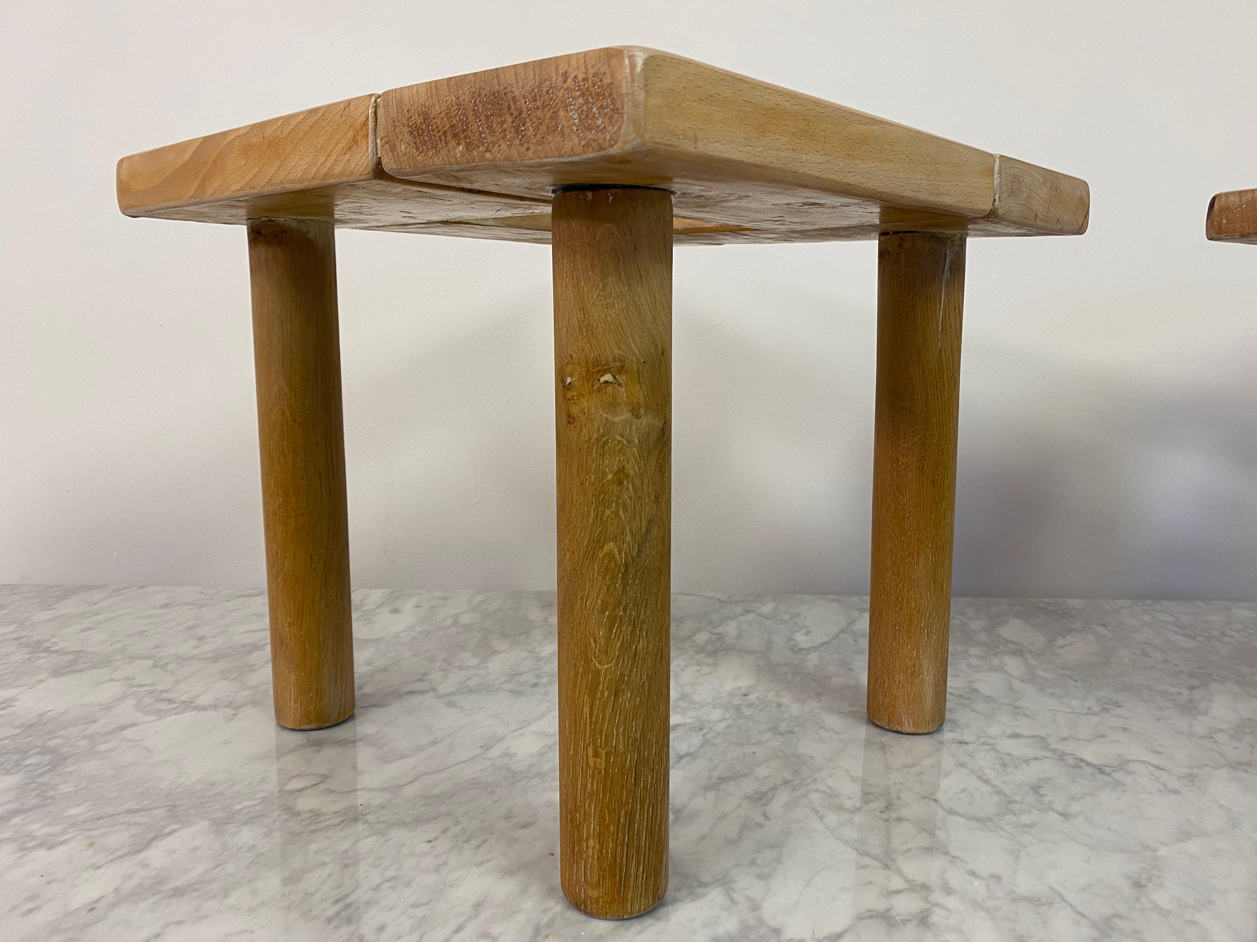 Pair of Small 1970s Beech and Oak Tables or Stools 1