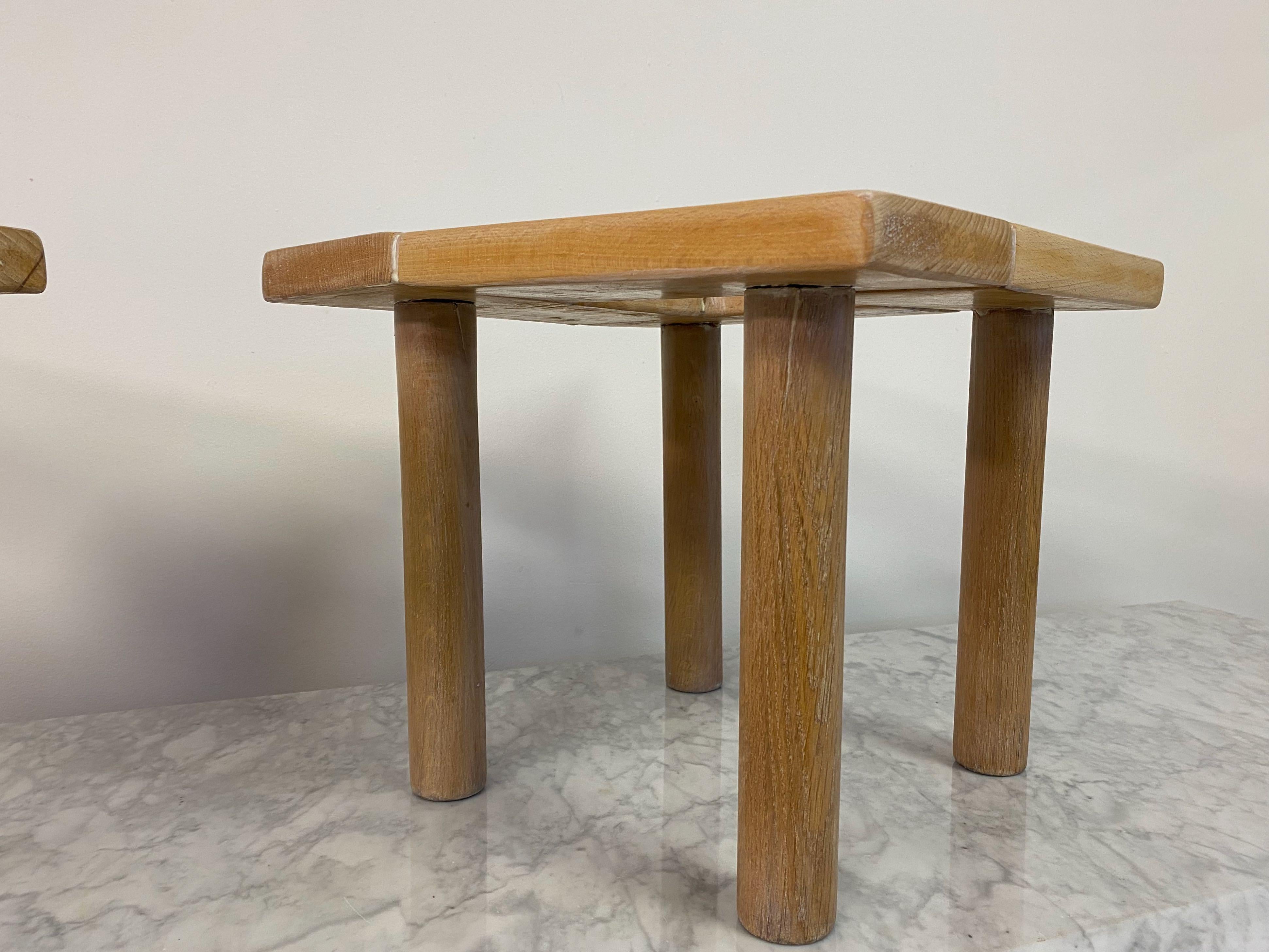Pair of Small 1970s Beech and Oak Tables or Stools 2