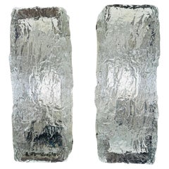 Pair of Small 1970s German Kaiser Leuchten Iced Textured Glass Wall Lights