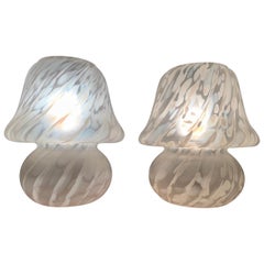 Pair of Small 1970s German Peill & Putzler Mottled Mushroom Glass Table Lamps