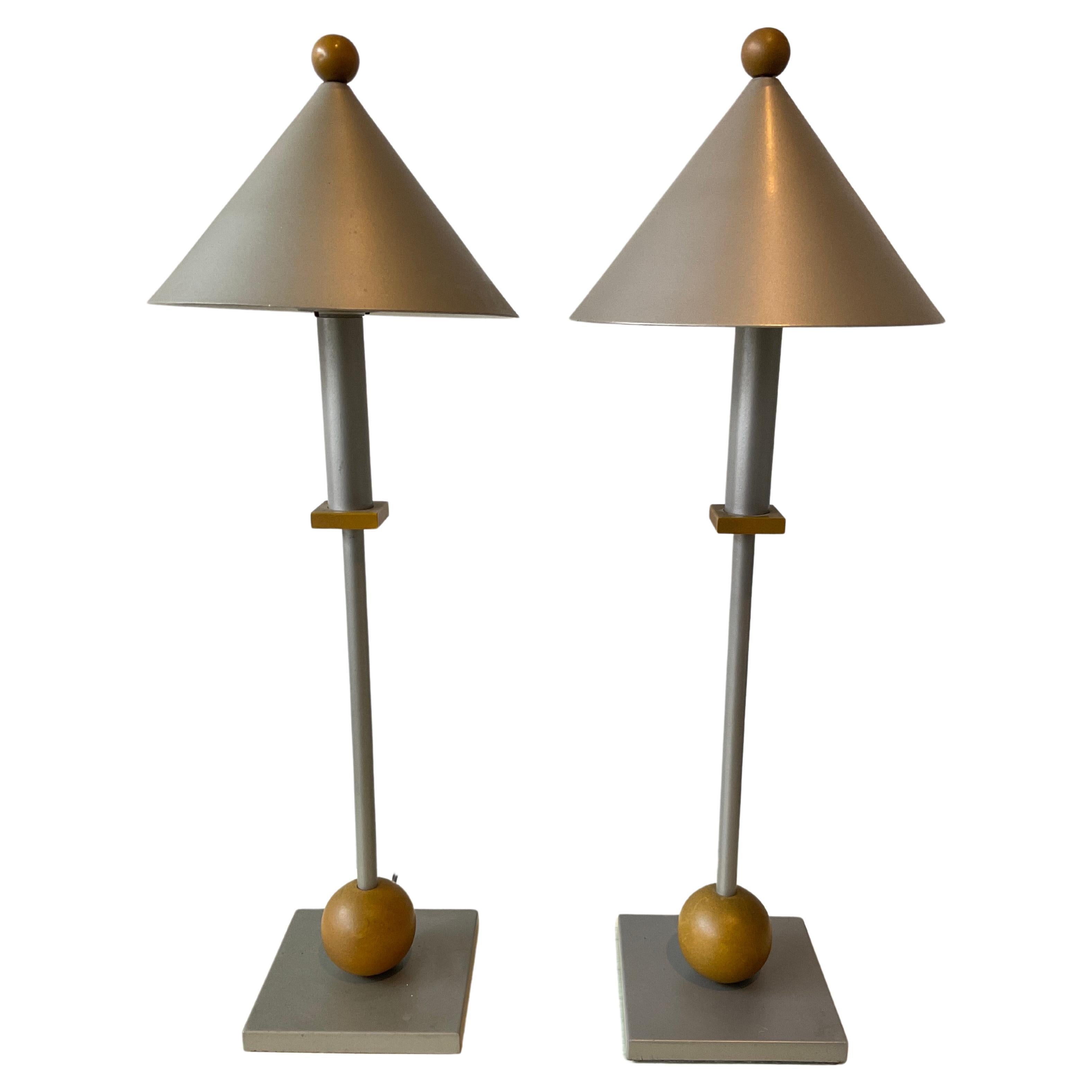 Pair Of Small 1980s George Kovacs Memphis Style lamps For Sale