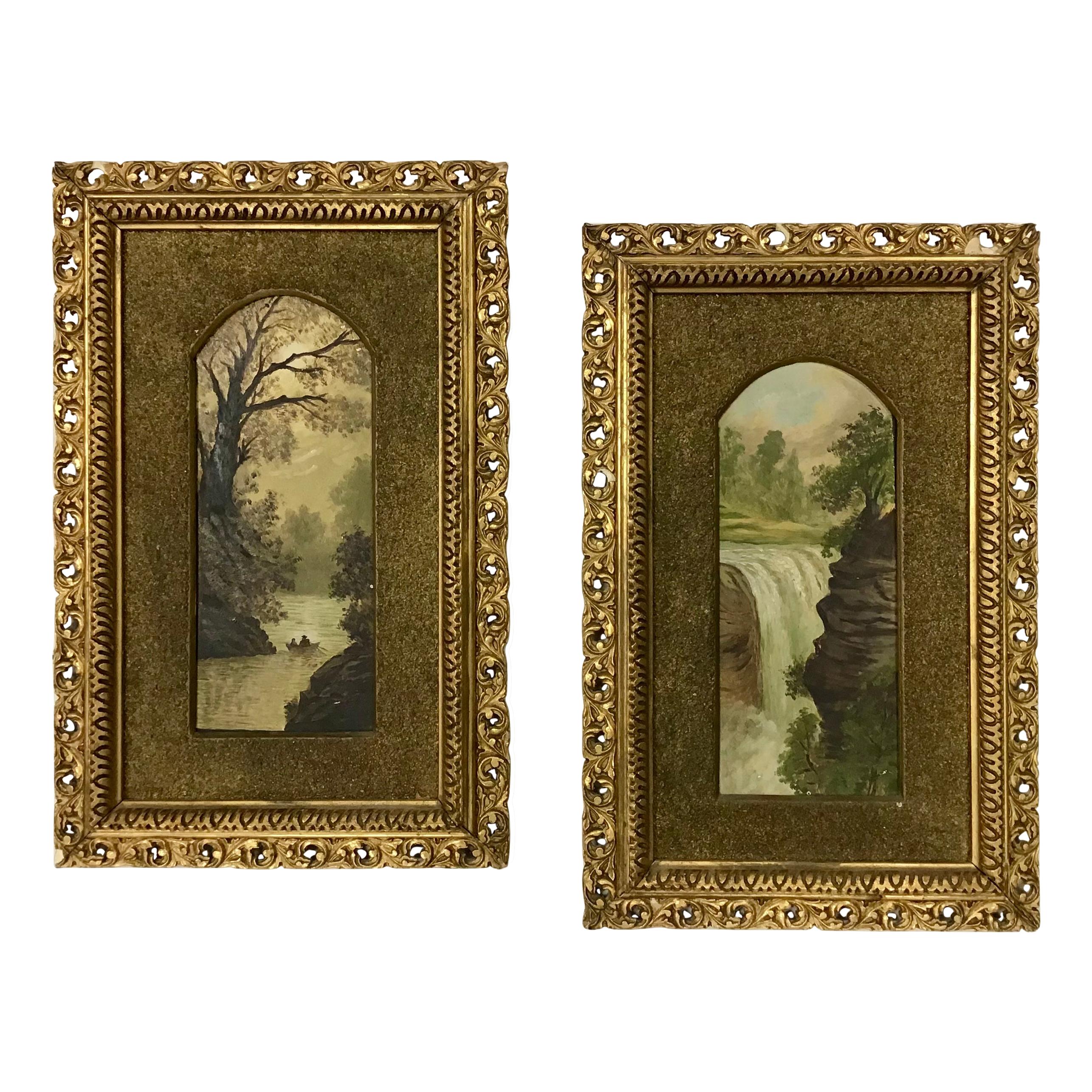 Pair of Small 19th C. Framed Italian River Paintings